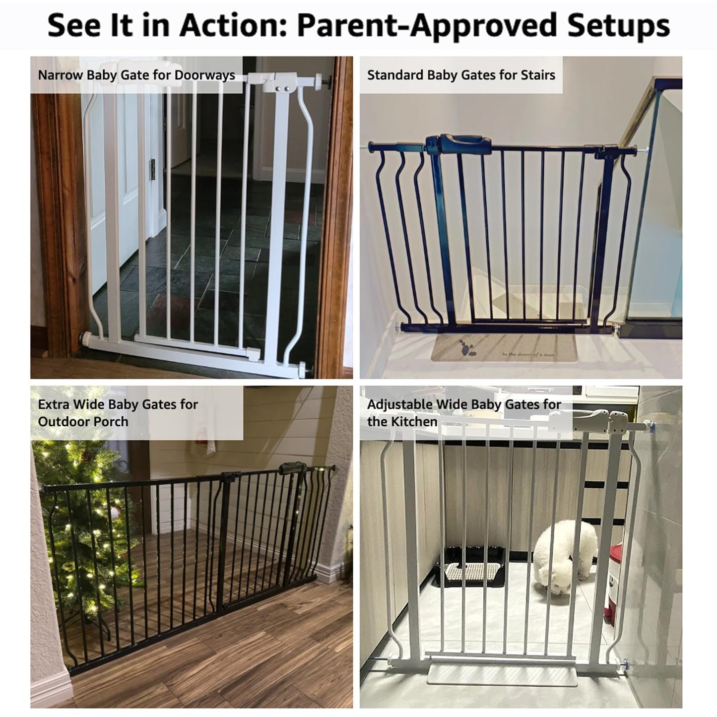 Extra Wide Baby Gate 43.5-48 Inch, Pressure Mounted No Drilling, Heavy Duty Metal for Stairs & Doorways, Indoor Safety Gate for Kids and Dogs, White