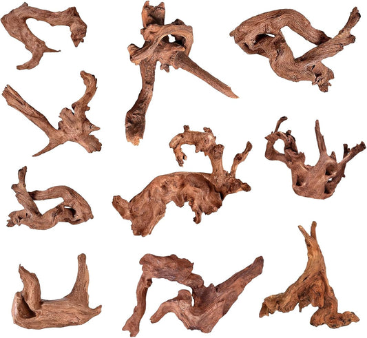 Natural Small Aquarium Driftwood for Fish Tanks & Reptile Terrariums – Safe Fish Tank Decorations, Unique Twisted Branches 10-Piece 2-4 Inch Low Tannin, Easy to Sink