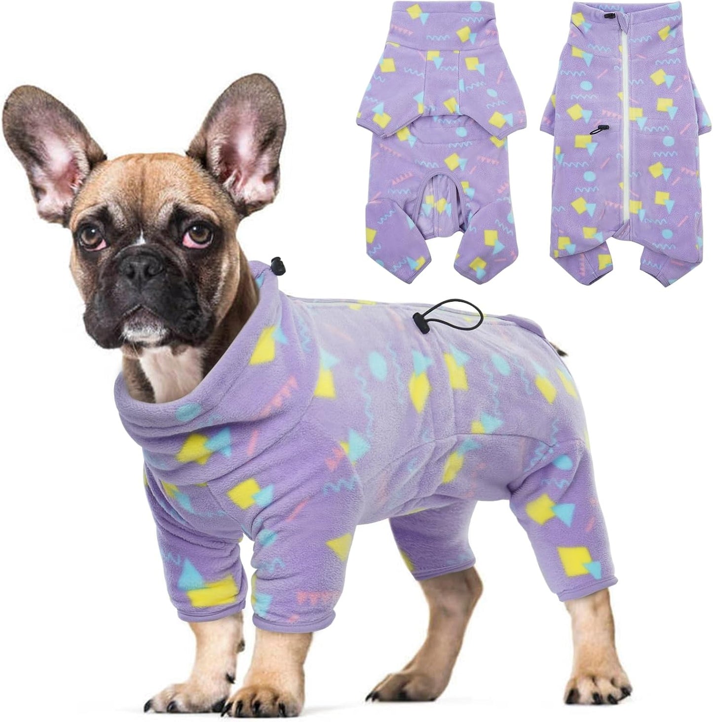 ROZKITCH Fleece Pajamas Dog Fleece Pajamas, Pet Windproof Warm Cold Weather Jacket Vest with Luminous Zipper, Pullover Jumpsuit Apparel Outfit Clothes for Small Dog Geometry 2XS