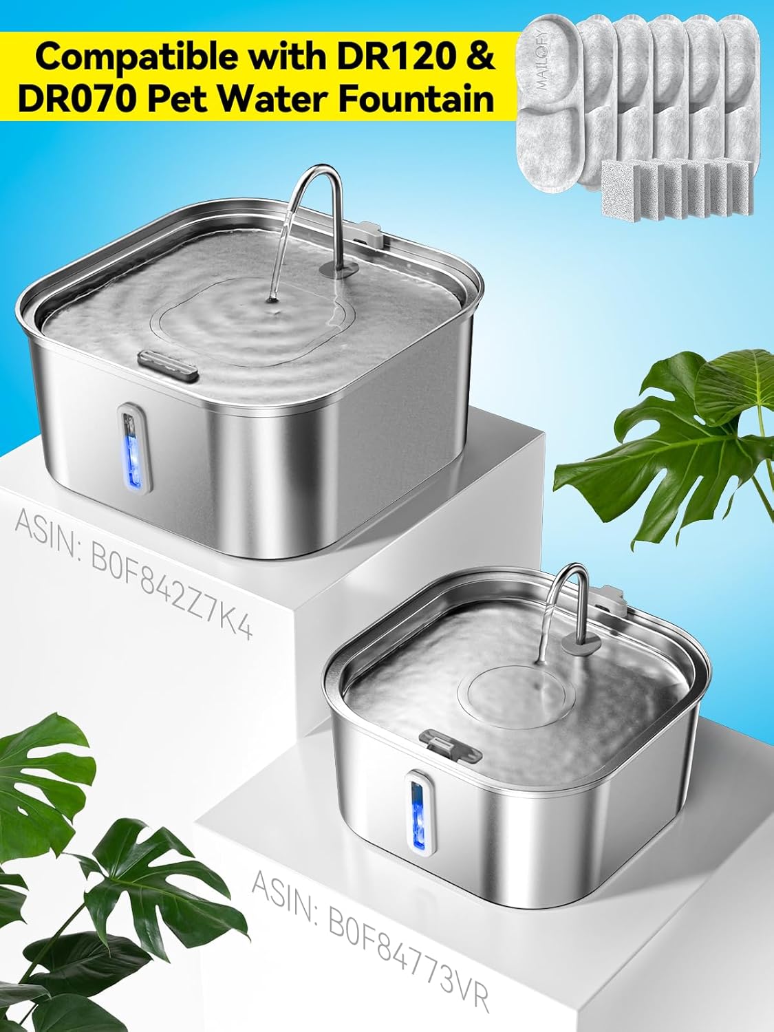 Large Dog Water Fountain 14L/3.7Gal, Stainless Steel Pet Fountain for Large Dogs and Multi-Pets, with Window & Extra Wide Drinking Area, Square Design Enlarges Capacity & Saves Space (Filters)