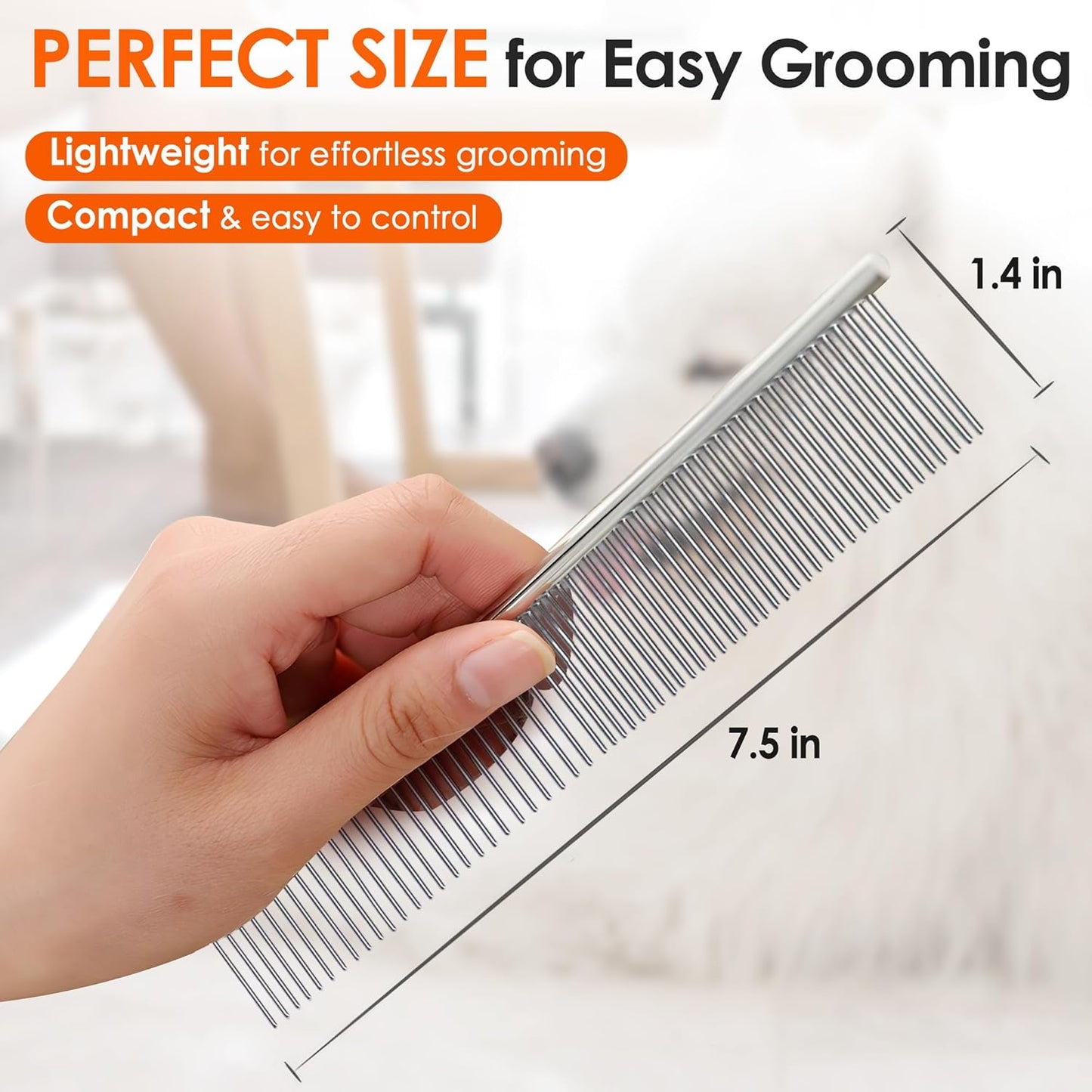 Dog Comb to Remove Tangles and Knots, Cat Comb with Stainless Steel Teeth and Non-Slip Handle, Dog combs for grooming matting for Long Haired Pets (Large)