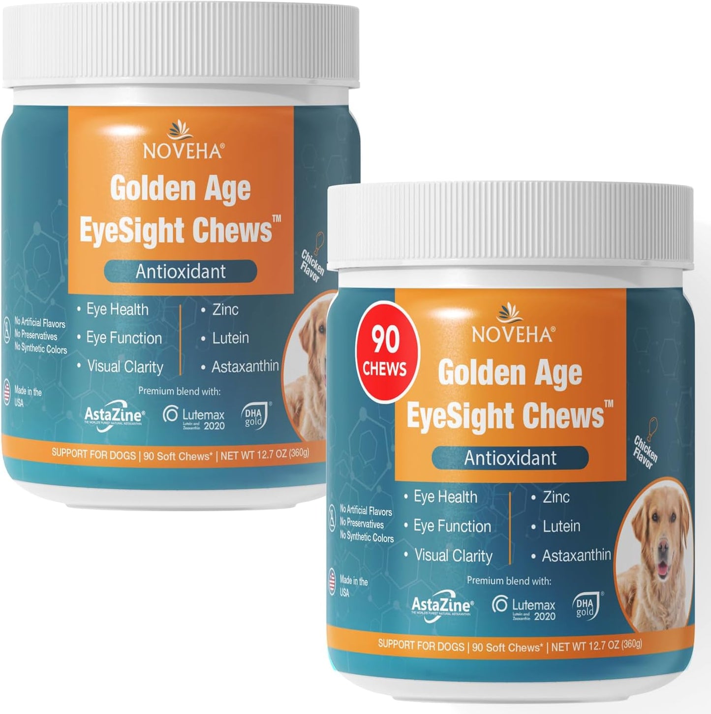 NOVEHA 180 Soft Chews for Dogs – with Lutein, Astaxanthin & Omega-3 from Fish Oil – Support for Overall Wellness – Made in USA – Chicken Flavor – 90 Chews x 2 Pack