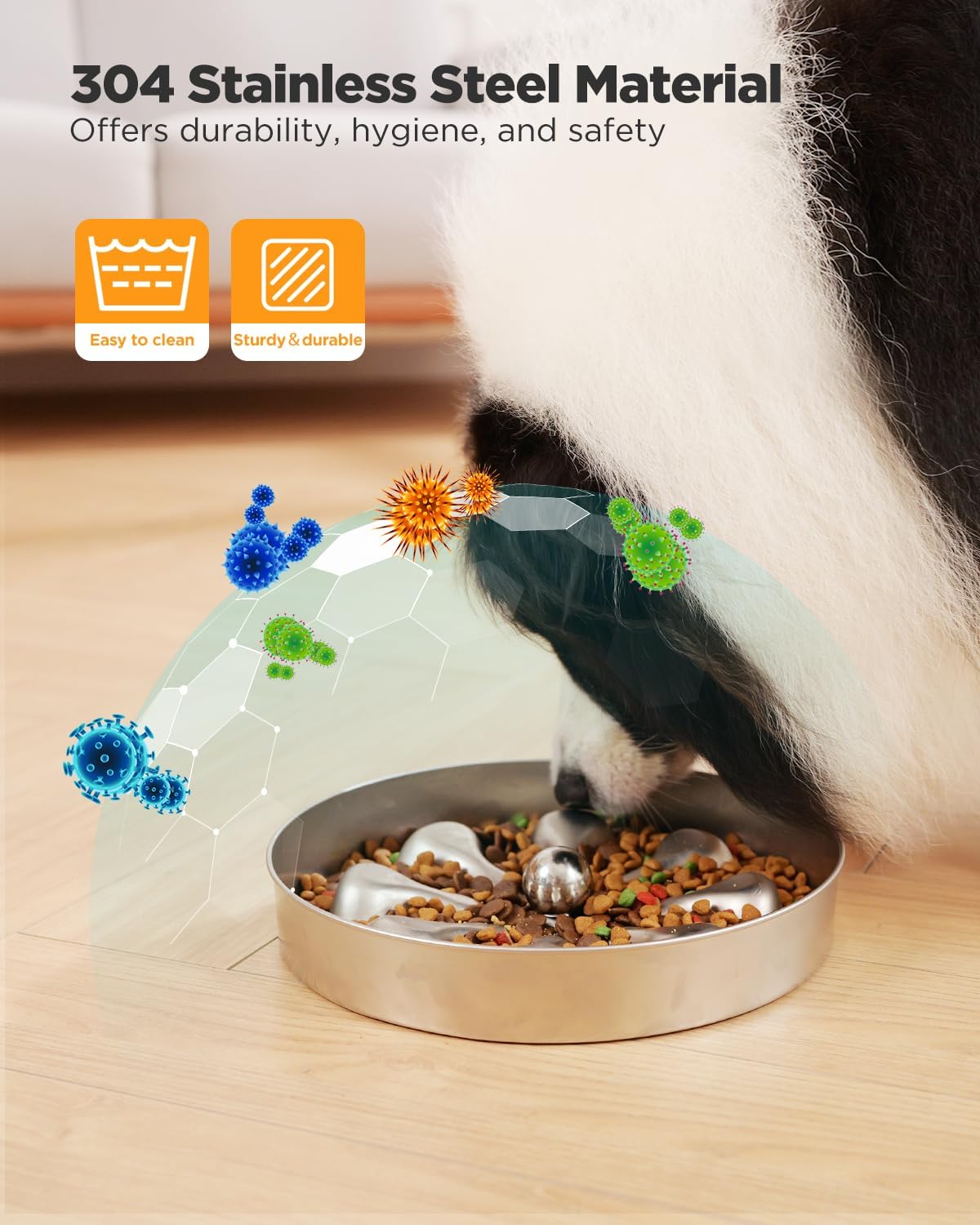 2-Pack Slow Feeder Dog Bowls – Stainless Steel Metal Bowls with Double-Sided Design, 5 Cups Large Capacity for Dry, Wet, Raw Food, Slow Feeding for All Dog Sizes, Easy to Clean, Non-Slip