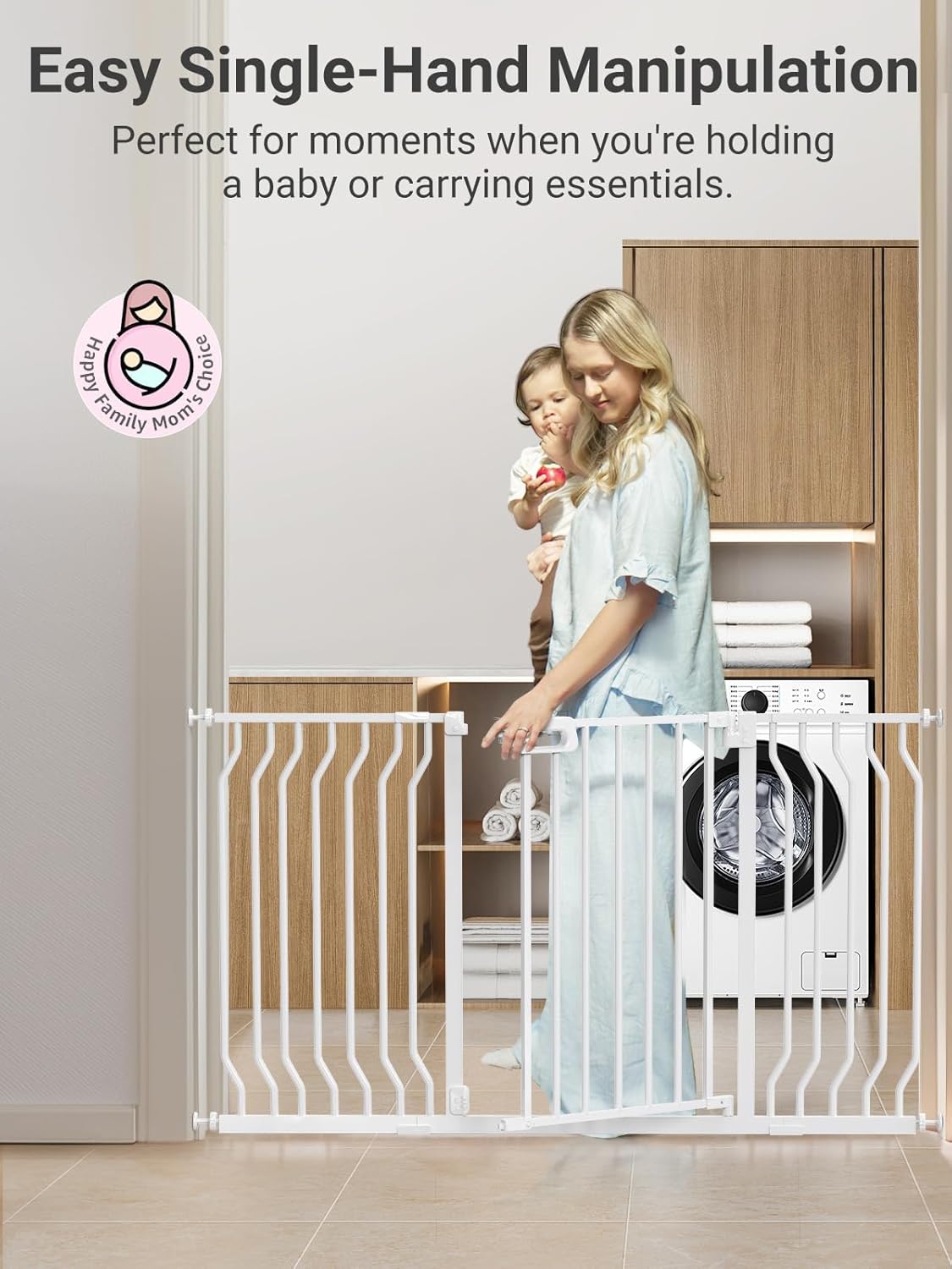 Mom's Choice GROWNSY Baby Gate, 57"-62" Auto-Close Dog Gate for Stairs & Doorways, Pressure-Mounted Easy Install Baby Gate - No Drill, Walk Through, Safe & Durable