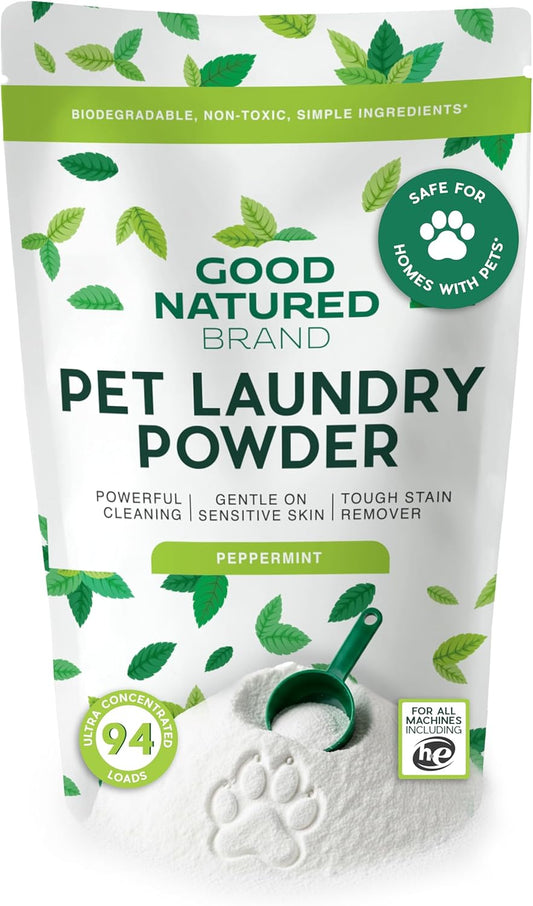 Good Natured Brand | Pet Stain & Odor Remover for Laundry | Pet Laundry Detergent for Dogs Beds, Cat Pee, Smell, Dog Drool | Hypoallergenic & Non-Toxic | Peppermint | 47oz 94 Loads