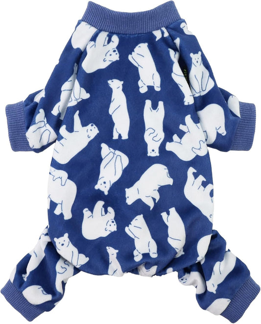 Fitwarm Polar Bear Dog Pajamas, Dog Clothes for Small Dogs Girl Boy, Pet Onesie with Feet, Cat Outfit, Lightweight Velvet, Royal Blue, White, Medium