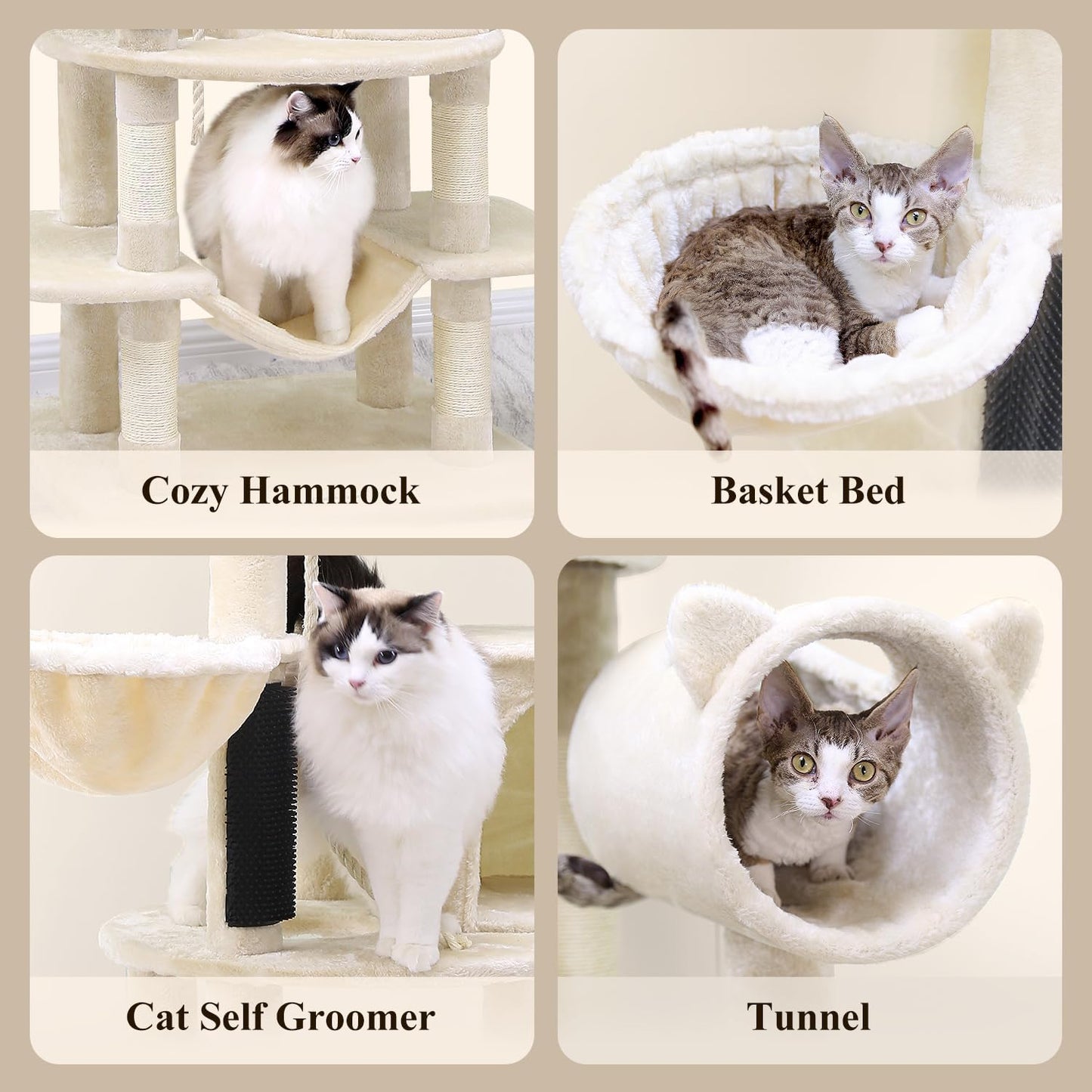 Globlazer Artistic Curved Cat Tower for Small Cats (Under 12 lbs), 81-inch Slim Design Cat Tree with Space-Saving Design, Indoor Cat Condo with Hammock & Tunnel, C81, Beige, Non-Large Cats