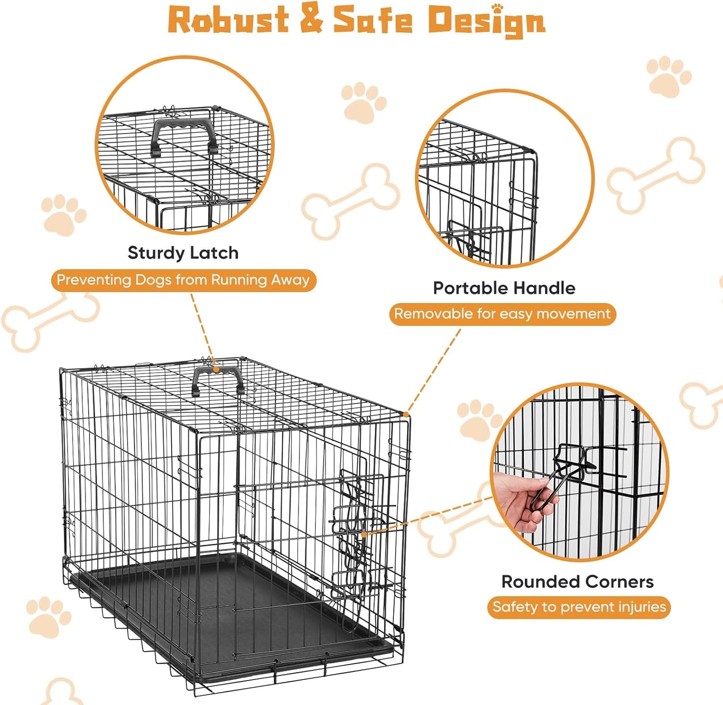 DUMOS Dog Crate, 36 Inch Medium Double Door Dog Cage with Divider Panel and Plastic Leak-Proof Pan Tray, Folding Metal Wire Pet Kennel for Indoor, Outdoor, Travel