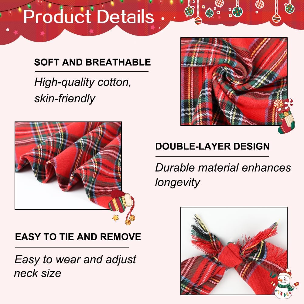 Vivifying Dog Christmas Bandana with Tassels Edges, 2 Pack Classic Plaid Triangle Pet Apparel & Accessories, Funny Holiday Dog Scarf Costume for Photo Prop, and Party Decor (X-Large, Red&Green)