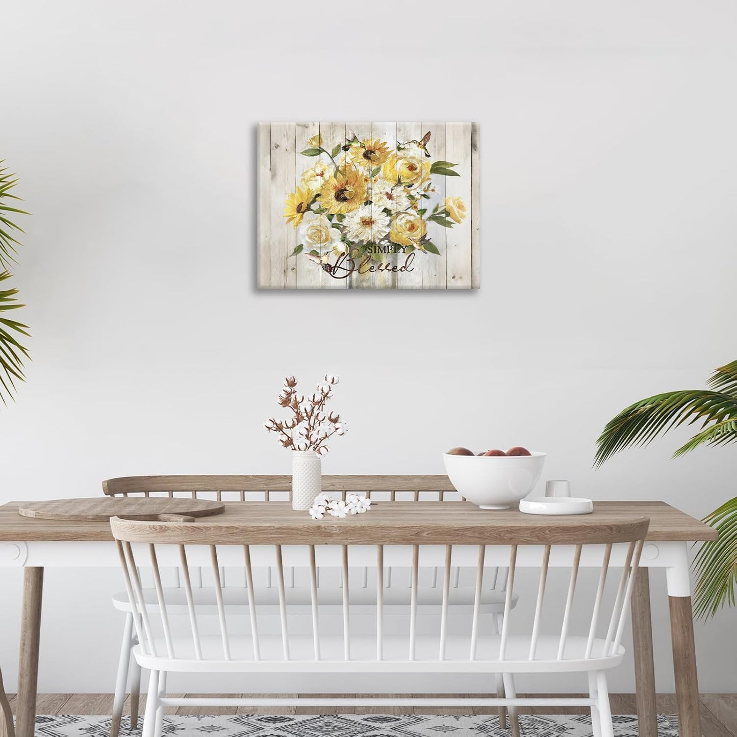 Sunflower Bathroom Pictures Wall Art, Simple Blessed Floral Bathroom Wall Decor, Flower Framed Painting Canvas Artwork for Bedroom Living Room Decorations 20"L x 16"W