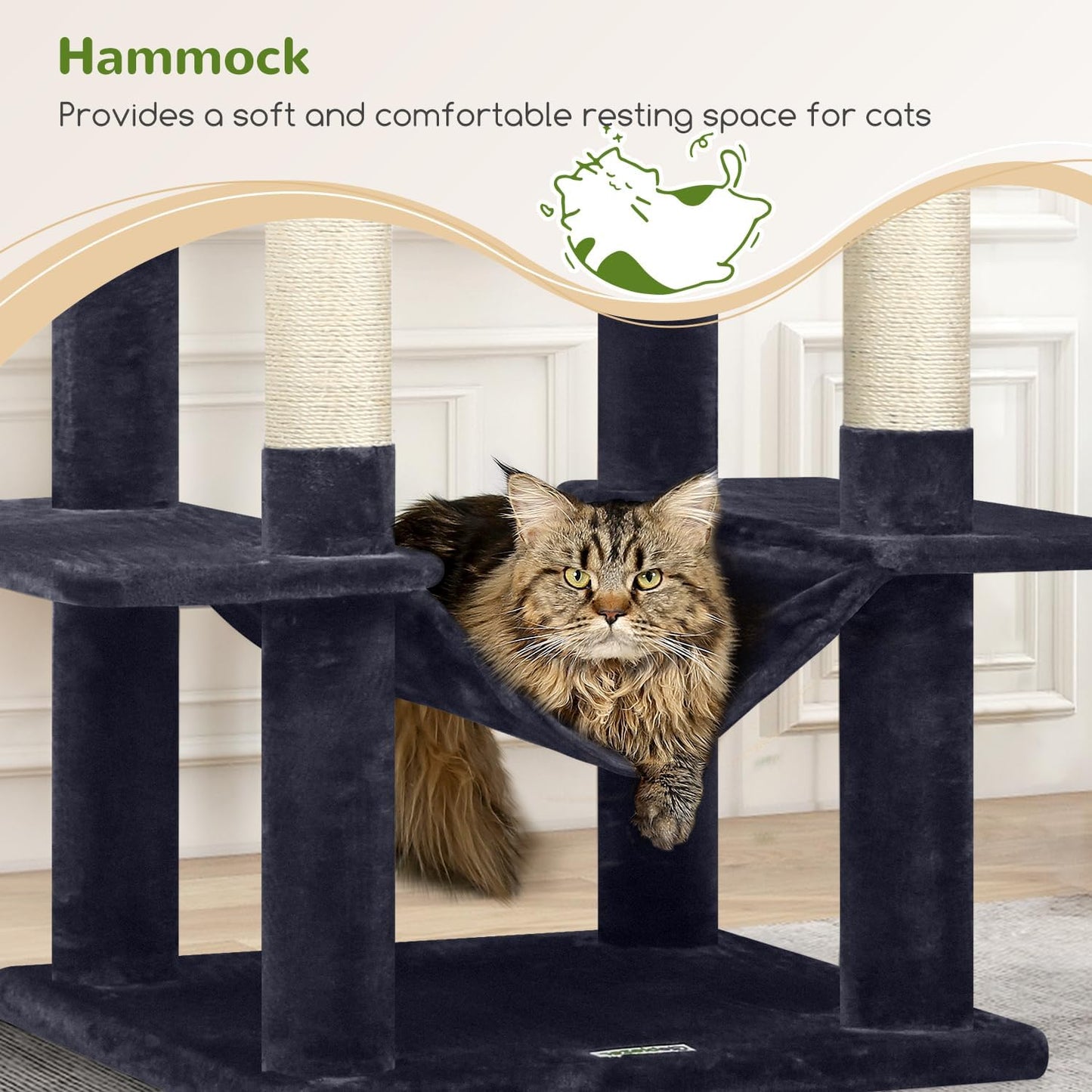 Globlazer Cat Tree Tower, 76-Inch Extra Tall Multi-Level Cat Furniture with Cozy Condos, Hammock and Perches for Adult Cats, Perfect for Climbing, Scratching, and Play, F76, Dark Grey