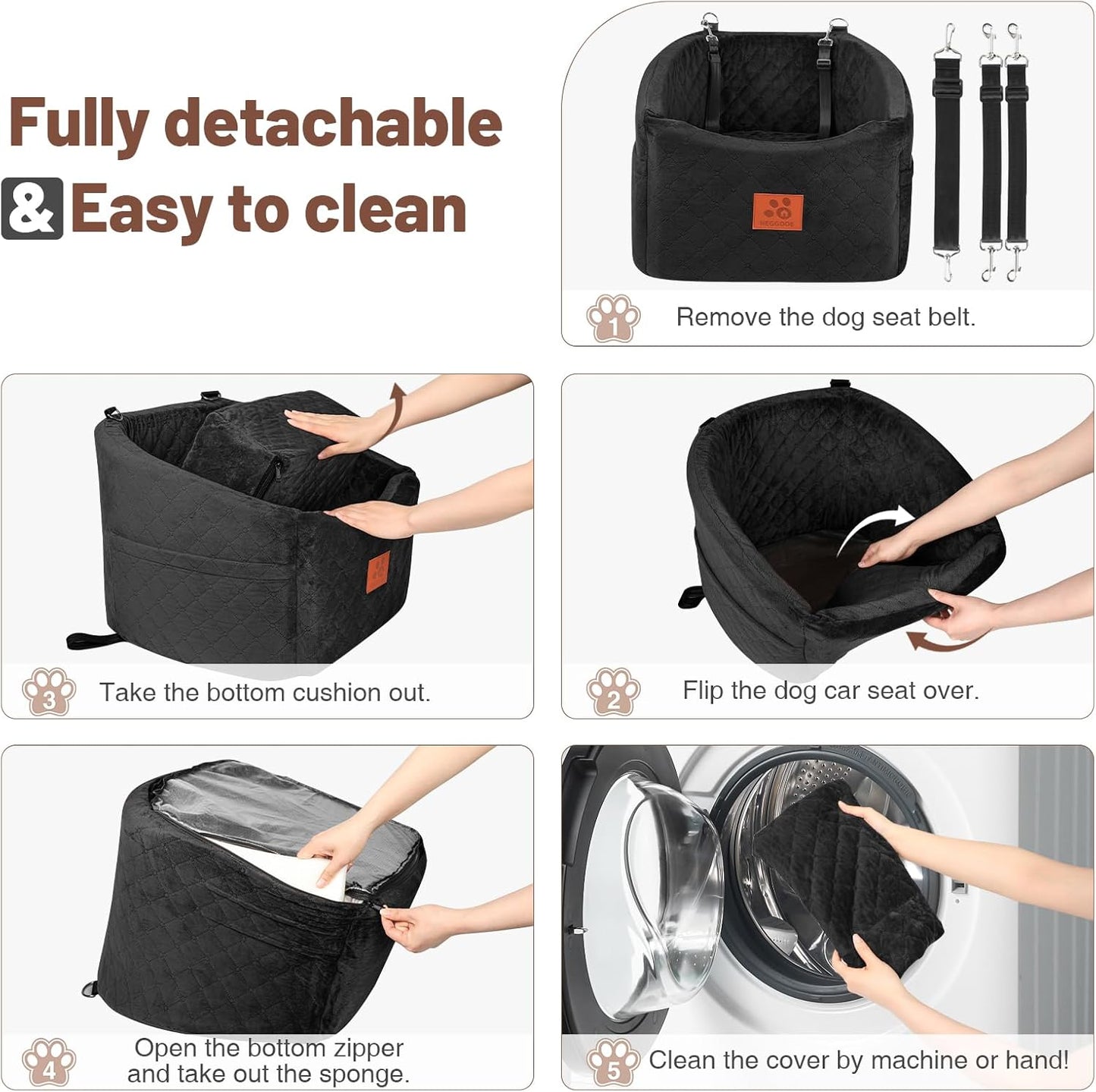 Dog Car Seat for Small Medium Dogs, Memory Foam Booster Car Seat for Dogs up to 35 lbs, Elevated Pet Car Seat, Travel Safety Bed with Washable Removable Cover and Storage Pockets(Black)