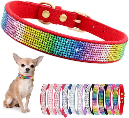Rhinestone Dog Collar for Small Dogs, Bling Diamond Fancy Crystal Glitter Pretty Jewel Pet Puppy Collars for XXS XS Small Medium Large Breed Girl Dogs Female Cats Kitten, Colorful Red S