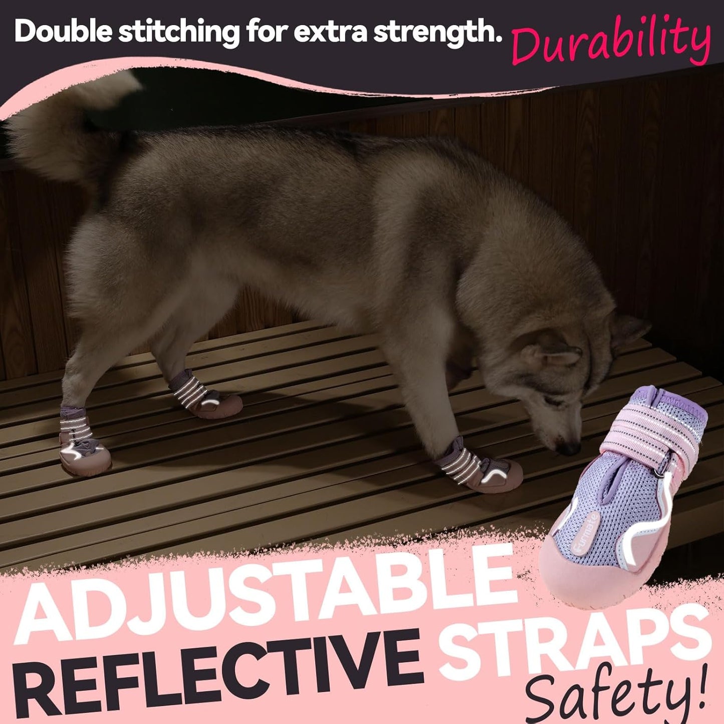 Dog Shoes for Large Small Medium Dogs, Breathable Mesh Dog Boots & Paw Protectors for Summer Hot Pavement Winter Snow, Waterproof Anti-Slip Dog Booties for Hiking Hardwood Floors(Pink-Purple5)