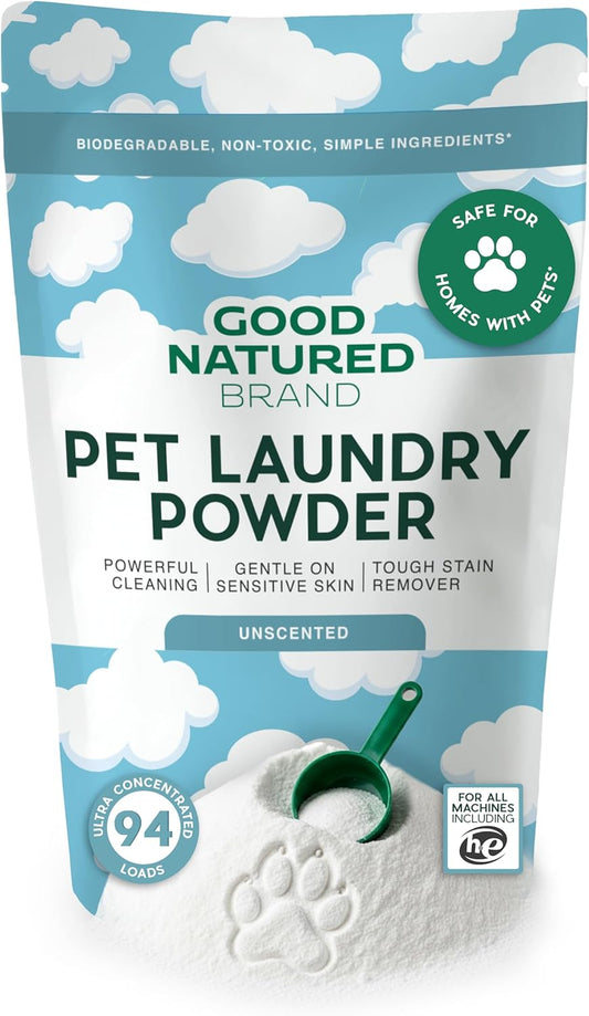 Good Natured Brand | Pet Stain & Odor Remover for Laundry | Pet Laundry Detergent for Dogs Beds, Cat Pee, Smell, Dog Drool | Hypoallergenic & Non-Toxic | Unscented | 47oz 94 Loads