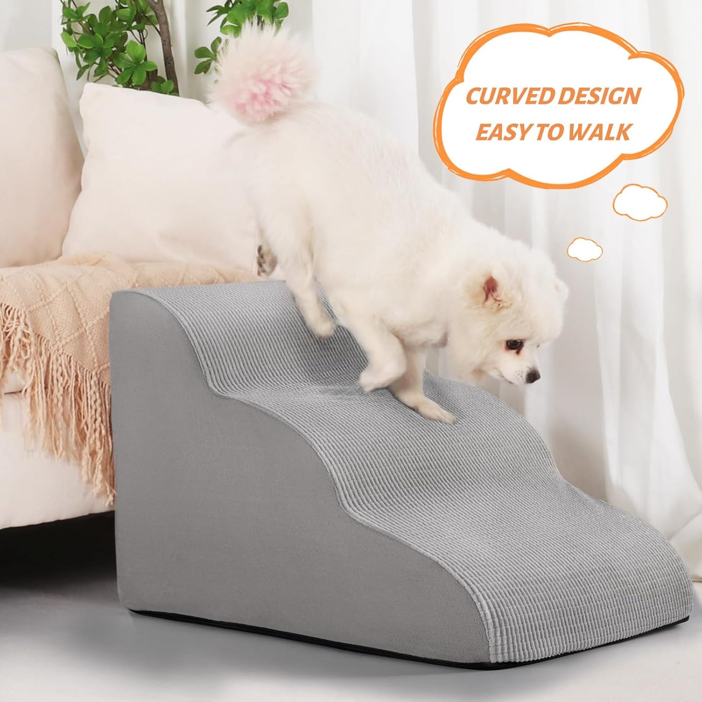 3-Step Dog Ramp and Stairs for Sofa and Chair - Non-Slip Sturdy Pet Steps for Small Dogs and Cats,15.7" H,Light Grey