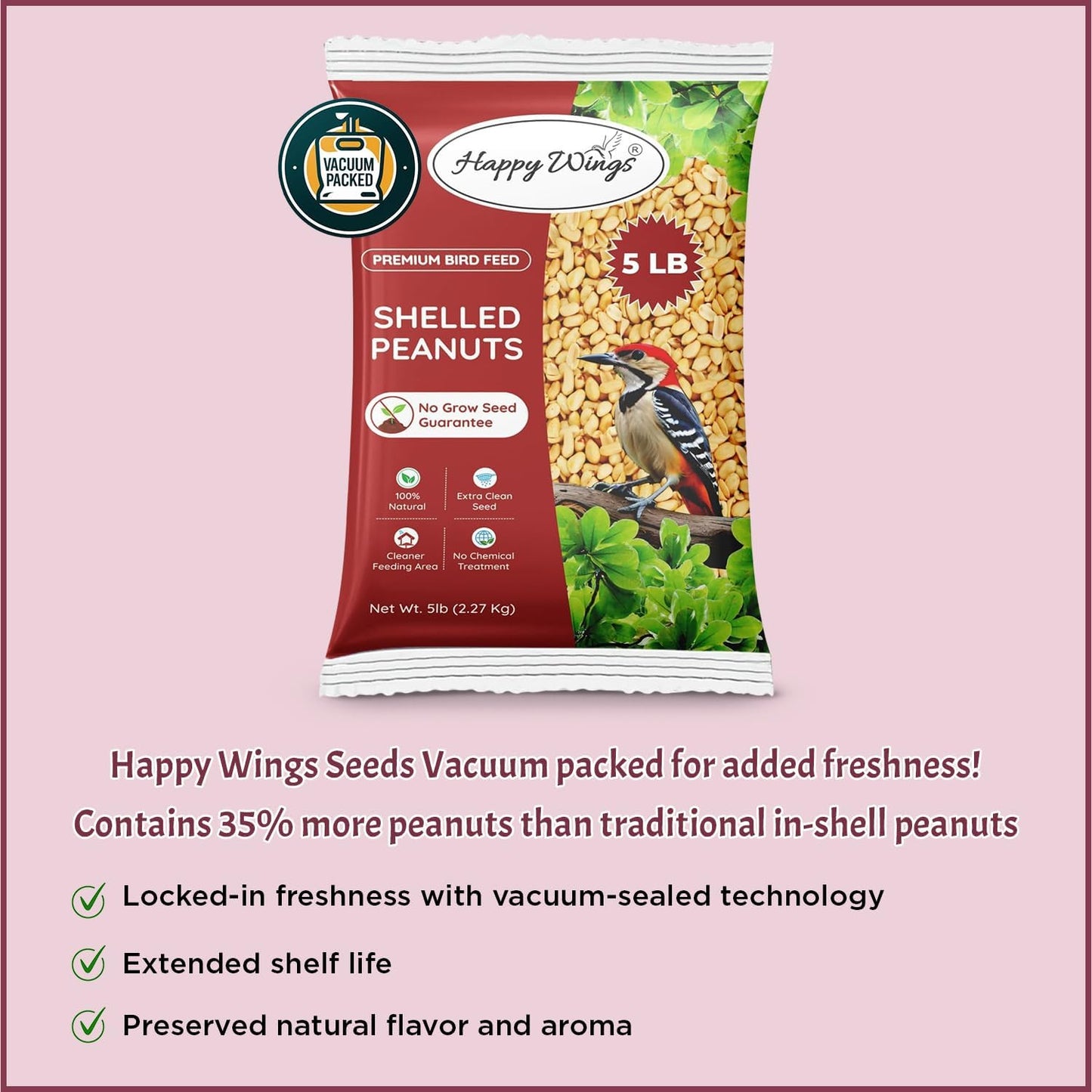 Shelled Peanuts Seeds Wild Bird Food - 5 Pounds I No Grow Seed I Bird Seed for Wild Birds