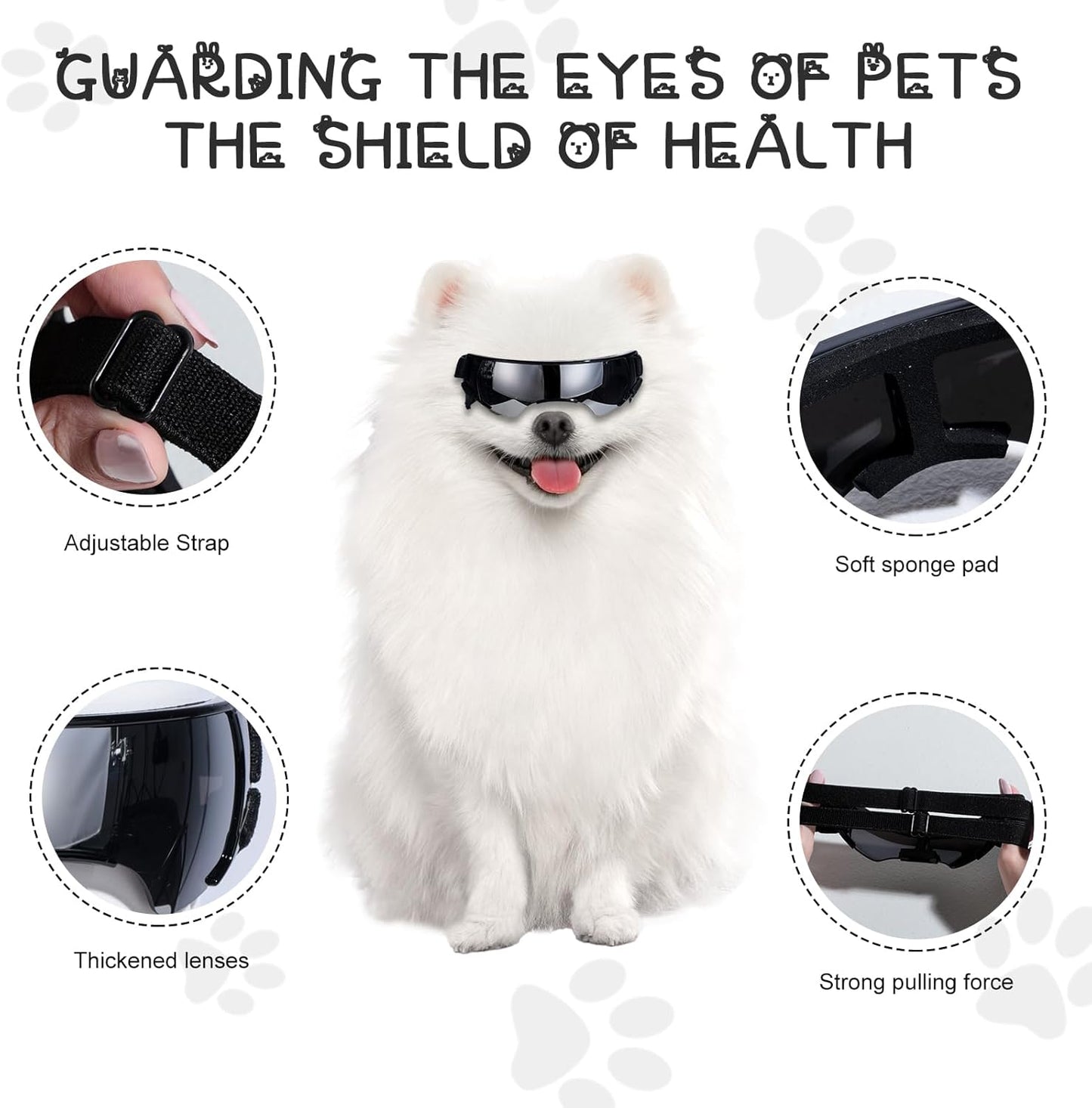 NVTED Dog Cat Goggle Sunglasses Small Breed, Puppy Windproof Anti-UV Glasses Adjustable Lightweight Anti-Fog Doggie Goggles for Small Dogs Cats Rabbits - Silver