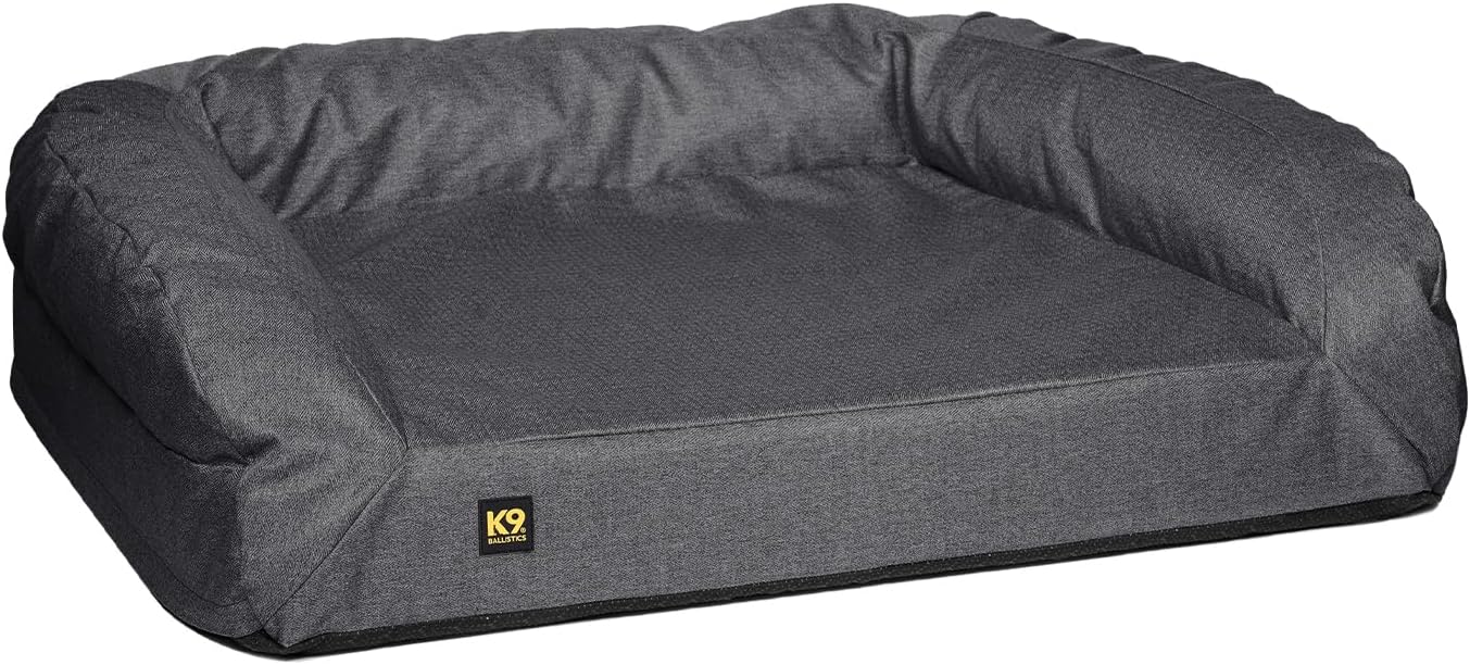 K9 Ballistics Tough Bolster Orthopedic Sofa Dog Bed with Removable Washable Cover - Durable, Water Resistant with Nonskid Bottom - Large, Titanium Premium Finish
