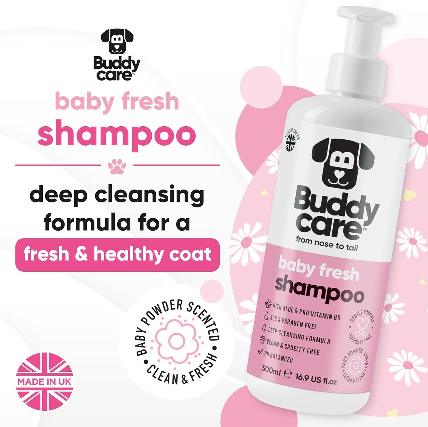 Baby Fresh Dog Shampoo by Buddycare | Deep Cleansing Shampoo for Dogs | Fresh Scented | with Aloe Vera and Pro Vitamin B5 (16.90oz)