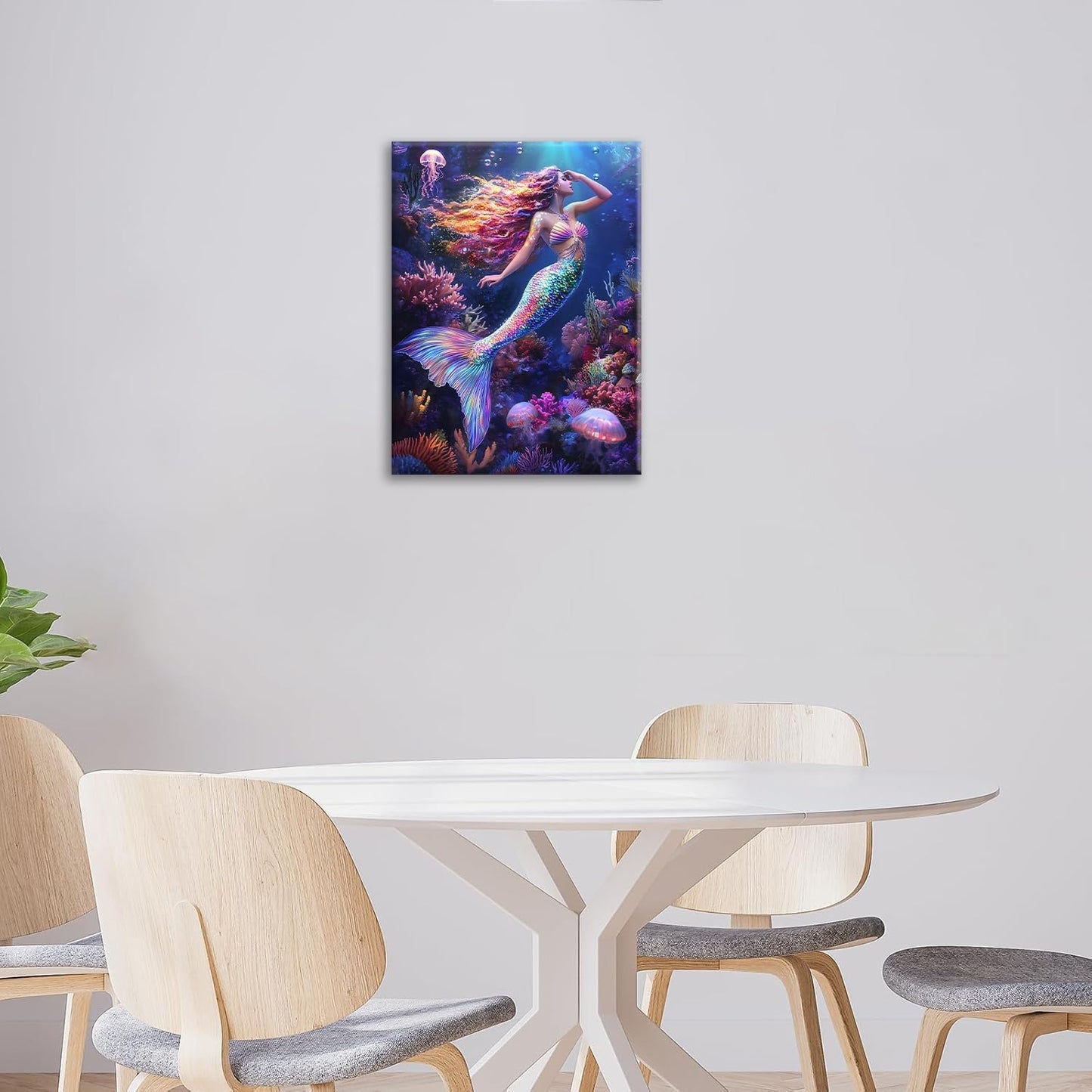 Sea Mermaid Bathroom Pictures Wall Art, Ocean Mermaid Bathroom Wall Decor, Aesthetics Framed Painting Canvas Artwork for Bedroom Living Room Decorations 20"L x 16"W