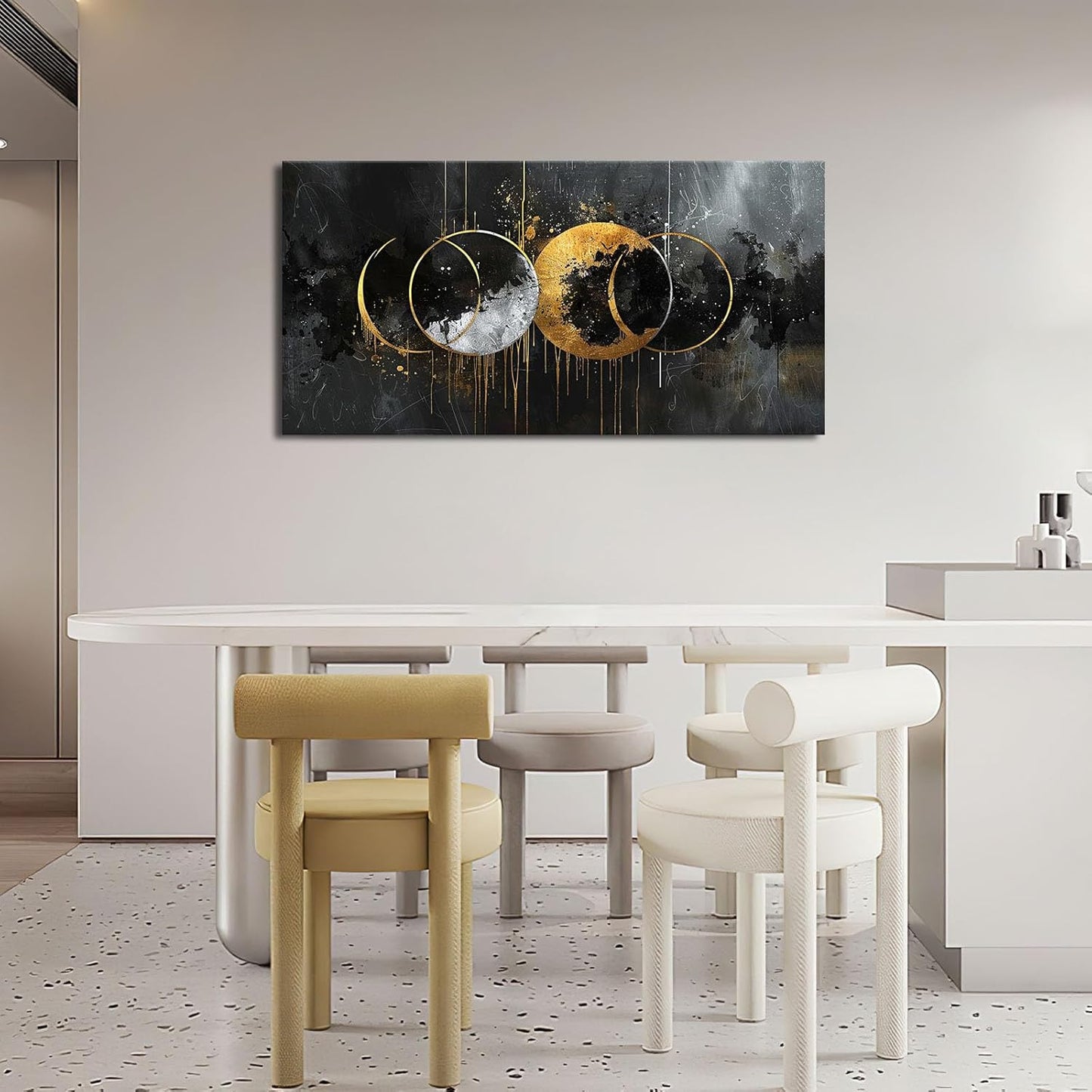 Quorin Abstract Sun Moon Large Wall Art Black and Gold Circle Pictures Sun and Moon Wall Decor Canvas Print Painting Artwork for Bathroom Living Room Bedroom 30"x60"