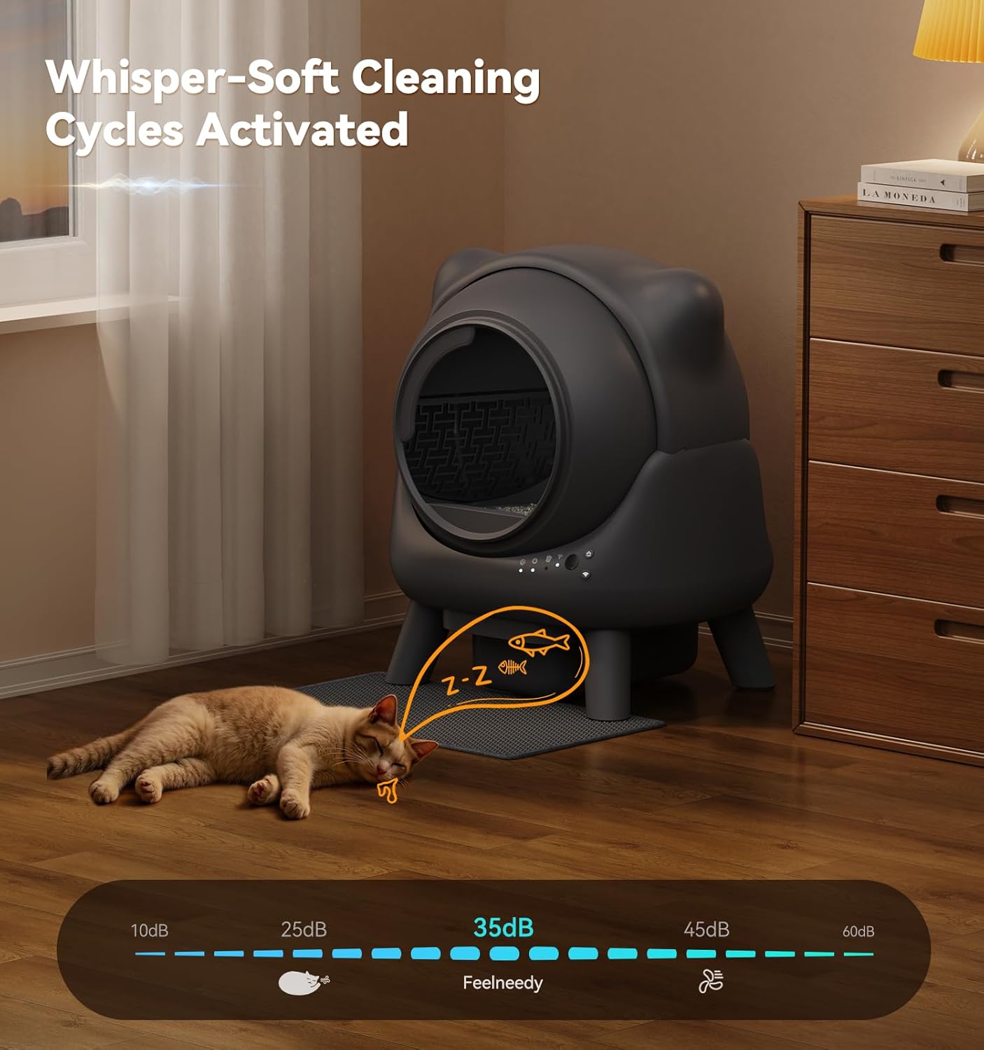 Self Cleaning Litter Box, Automatic Litter Box, FEELNEEDY Odor Control Litter Robot, Cat Ears Design, 65L APP Real-Time Monitor, Cat Litter-Boxs for Multiple Cats, Safety Sensors, with 1 Trash Bag