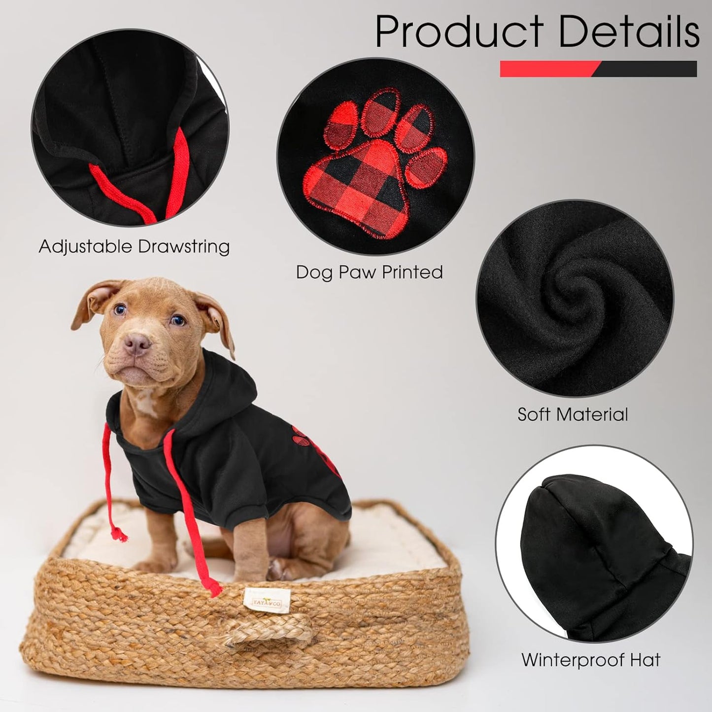 SAWMONG Dog Hoodie,Flannel Pet Hooded Sweater with Hat Puppy Pullover Sweater Shirt,Dog (Black,L)