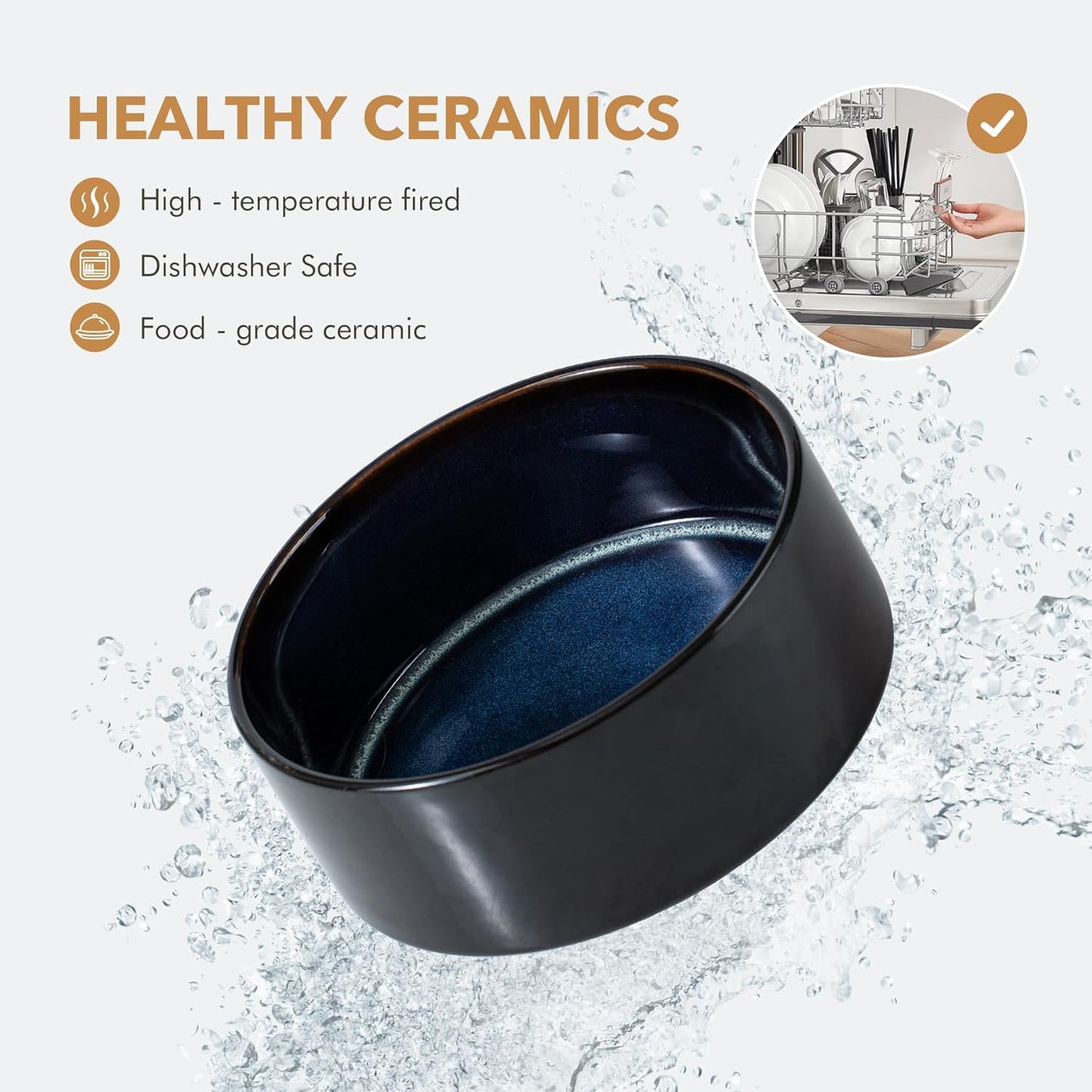 Ceramic 8.2inch Dog Bowl for Large Breed Dogs, Anti-Slip and Weighted Pet Food and Water Dishes (Single Bowl, Starry Sky)