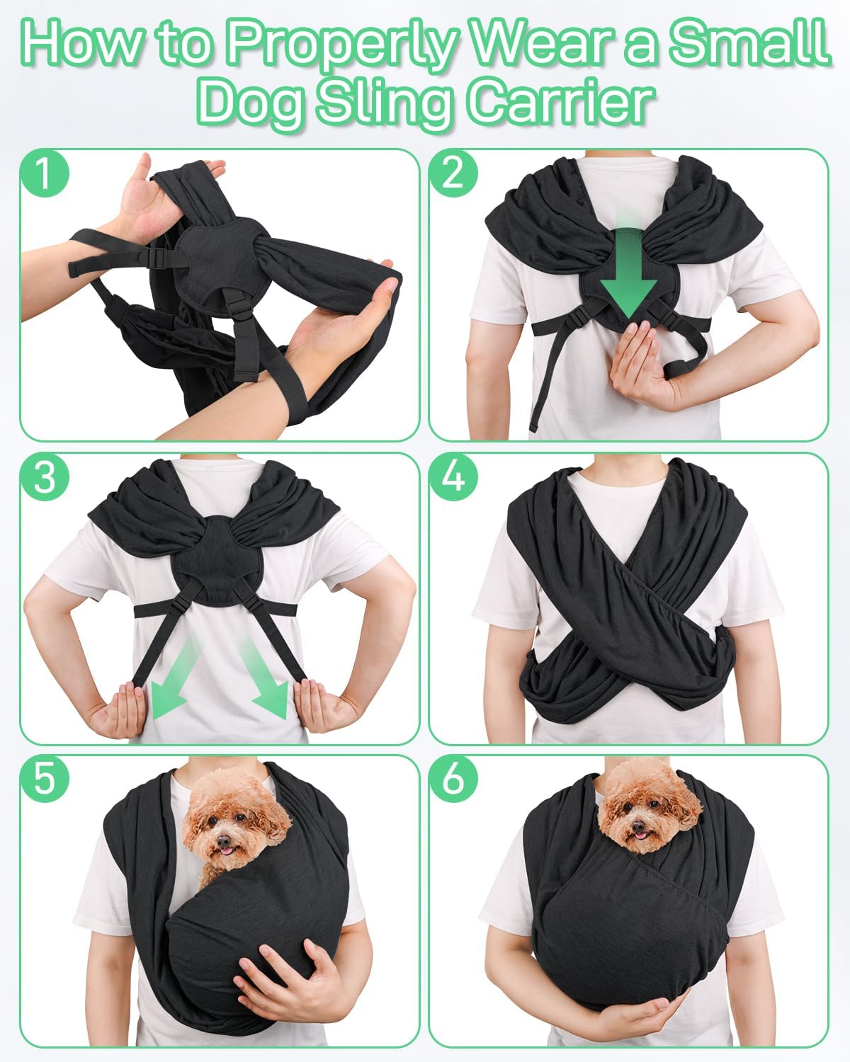 Dog Sling Swaddle Carrier Small Dog Cat Front Facing Carrier for Chest, Hands Free Puppy Carrying Sling Hold for Small Pet up to 13lbs, Adjustable Size, Reducing Back Stress (Black)