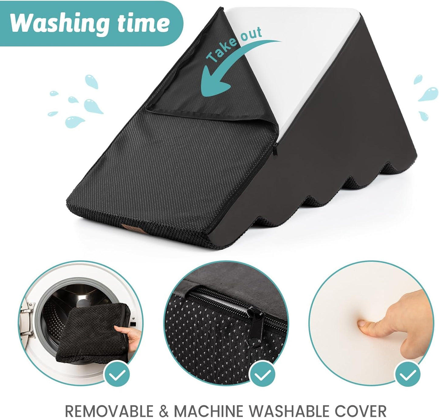 Dog Stairs for Small Dogs 19.7" H, Curved Dog Step for Puppy, Older or Cat, Medium Pet Ramp for Sofa, Couch or Bed, Ladder with High Density Foam, 15.7x28.3x19.7 inch, 4 Step, Black