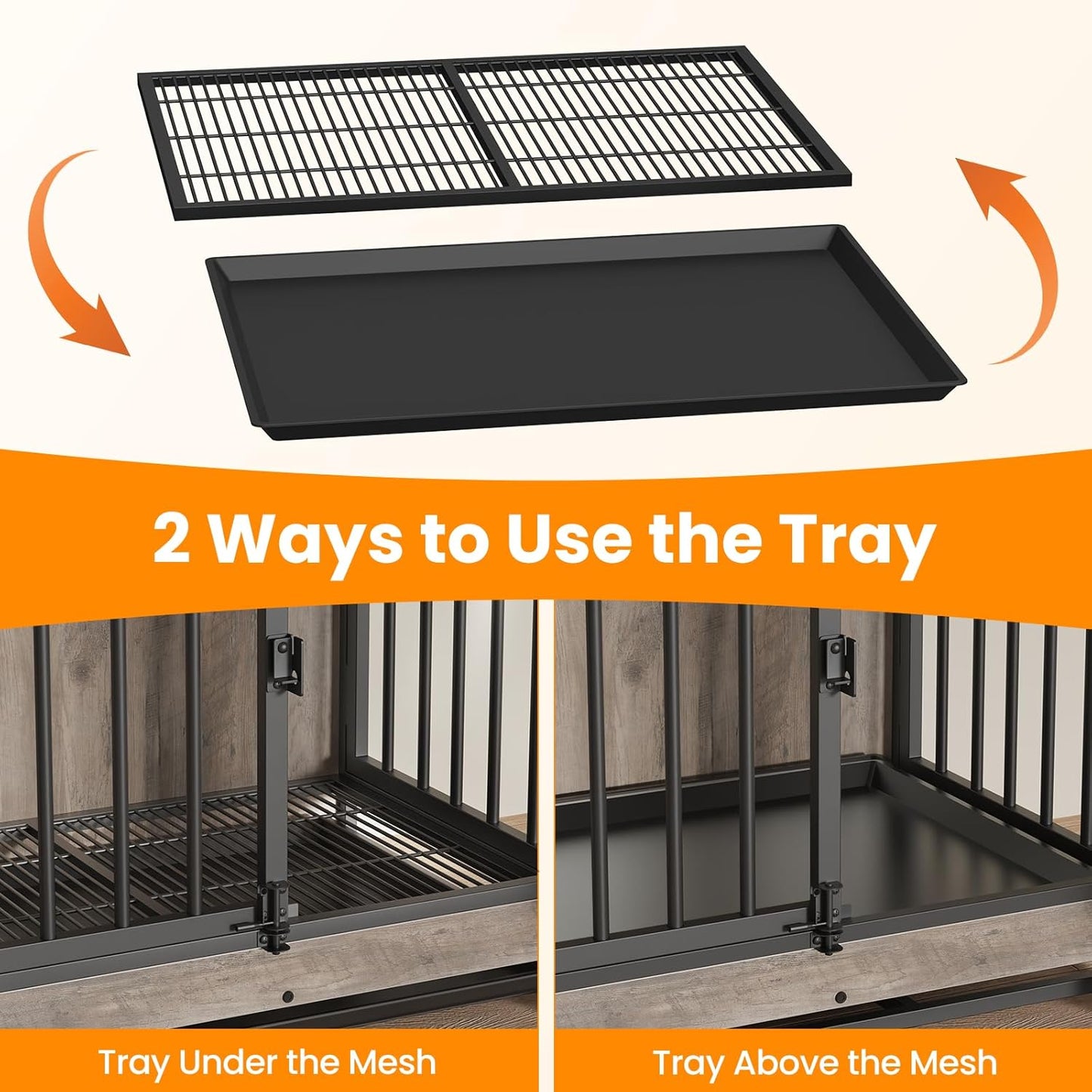 Dog Crate Furniture, Large Dog Crate Furniture, Dog Crate End Table for Large and Medium Dogs, Wooden Cage Kennel Furniture Indoor, Modern Dog Crate with Multi-Purpose Removable Tray