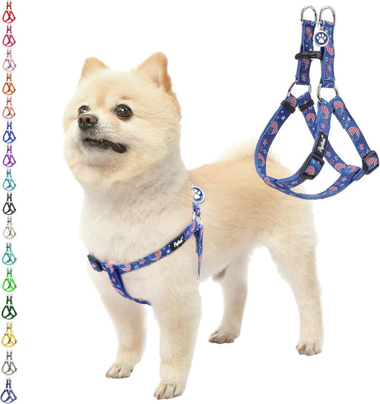 PUPTECK No Pull Dog Harness Soft Adjustable Basic Nylon Step in Puppy Vest Outdoor Walking with ID Tag, American Flag, S