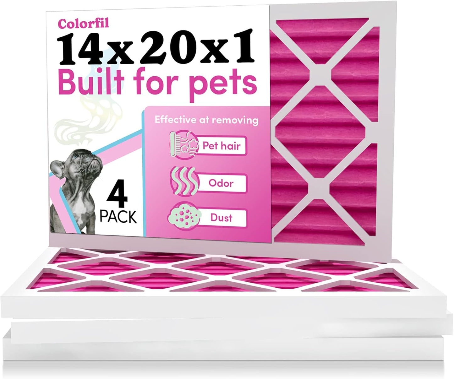 Colorfil 14x20x1 Air Filter (4-Pack) | Made in the USA | Color Changing | Remove Cat and Dog Odor | MERV 8 for Pet Hair Dander and Dust | 13.5"x19.5"x0.75" Exact Size