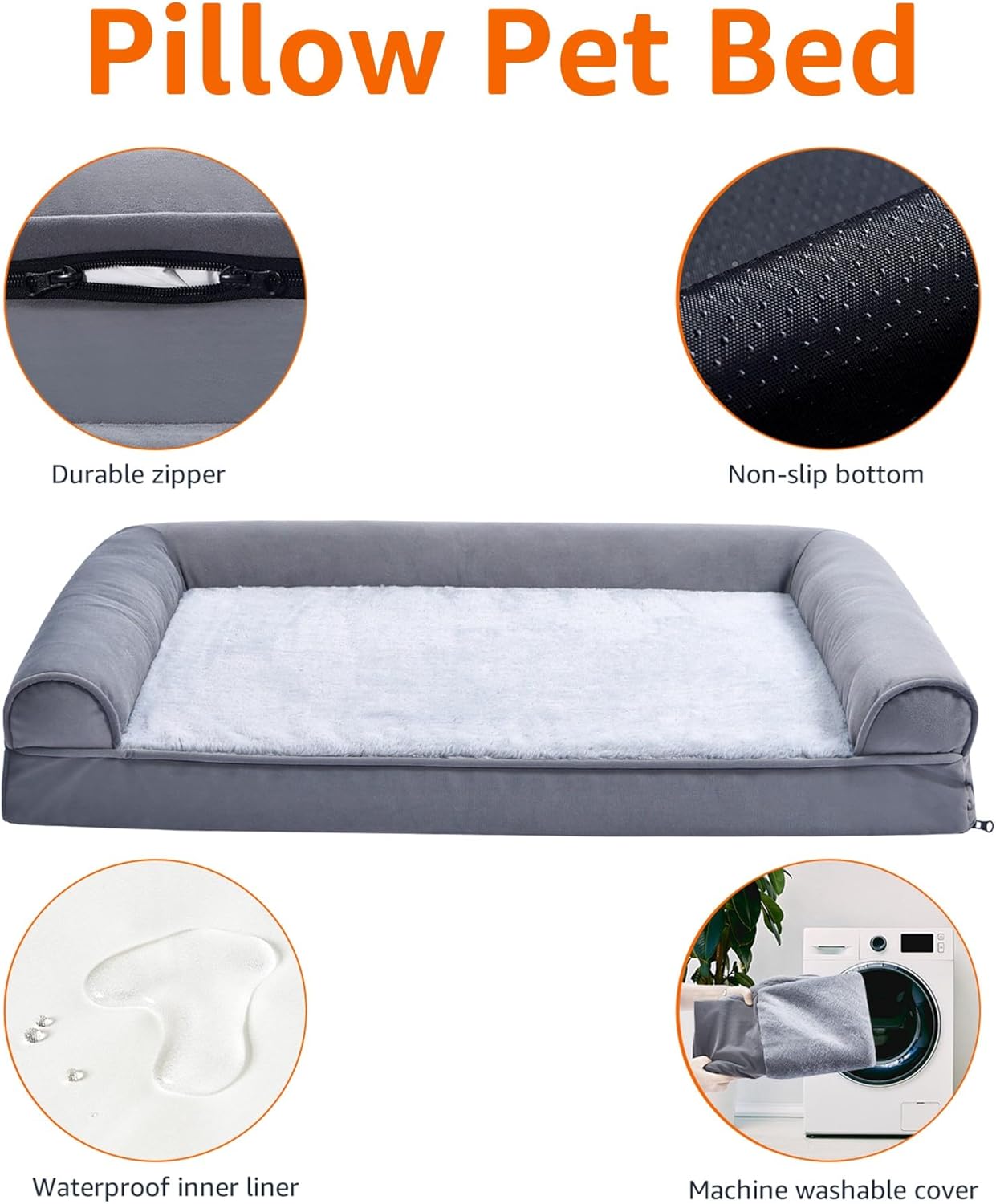 Amazon Basics Living Room Couch Dog Bed with Premium Foam, Pressure-Relief Support for Dogs up to 30lbs, Machine Washable Cover, Medium Sized (30" x 20"), Grey