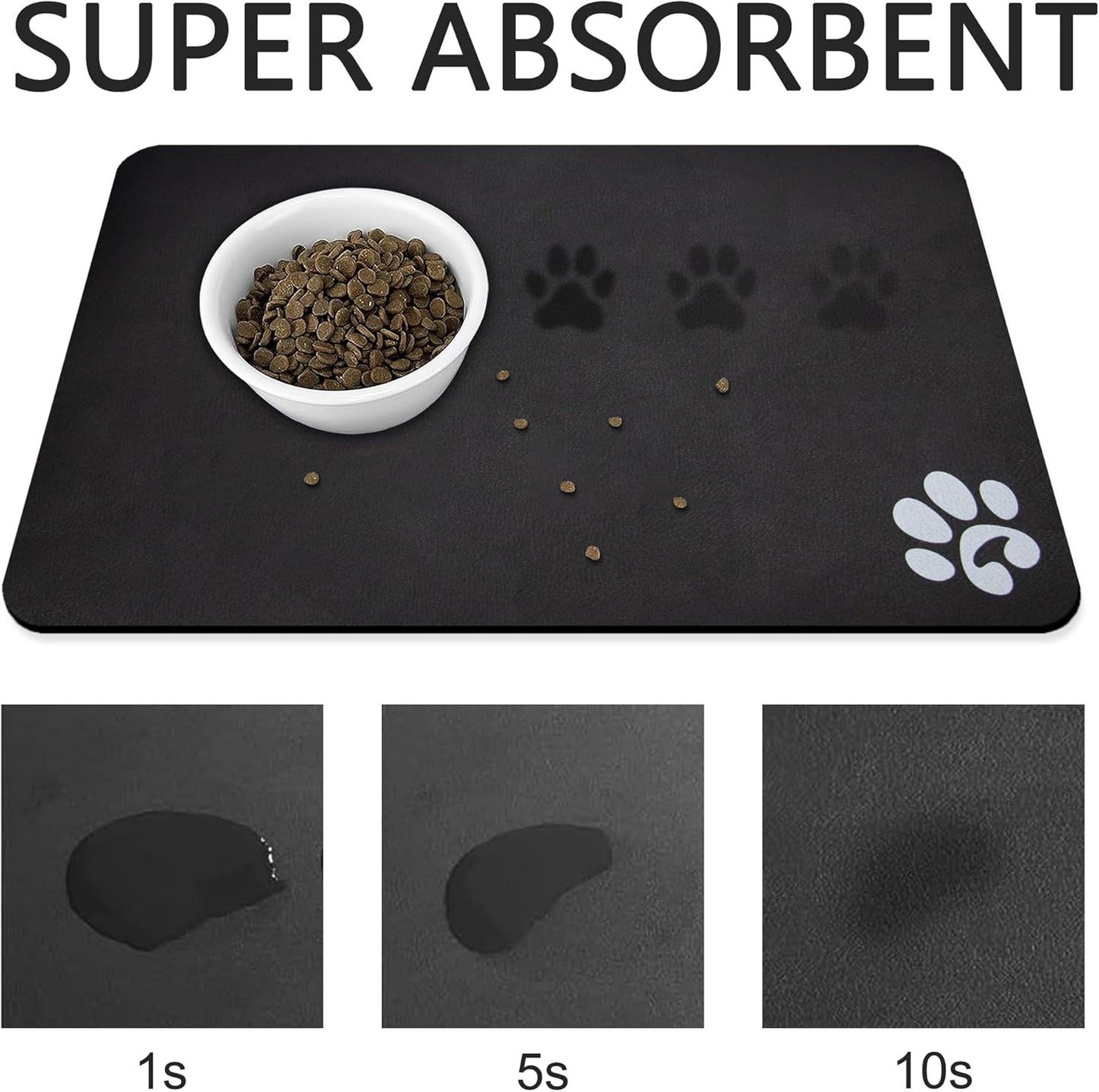 YCT Pet Feeding Mats - Non-Slip, Super Absorbent, 18.1 x 11.8 inches, Brown with Footprints Logo