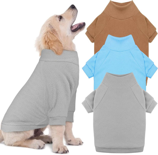 3 Pack Dog Sweaters for Medium Dogs, Fleece Dog Sweater Turtleneck Soft Warm Pet Sweatshirt Pet Clothes Medium Sized Boy Girl (Gray+Blue+Coffee,M)