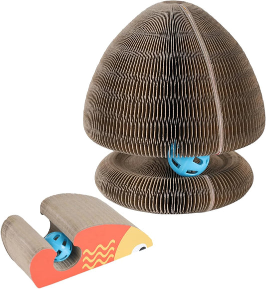 Kitty Curls Cat Toy Kurlz, Interactive Scratch Pad, Foldable Accordion,Cat Recyclable Scratcher with Ball (Orange)