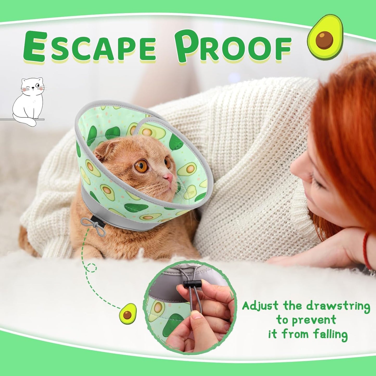 Cat Cone Collar Soft to Stop Licking, Adjustable, Foldable Lightweight Kitten Cones After Surgery Recovery for Cats & Kittens, Cat Cone Alternative (Light Green, S)