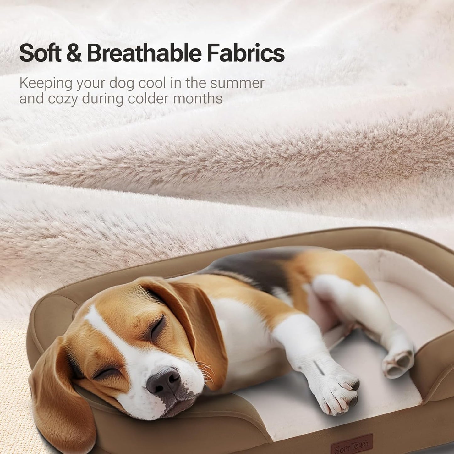 Soft Touch Orthopedic Dog Bed for Large Dogs with Faux Fur Top, Waterproof Pet Couch Bed with Removable Washable Cover and Supportive Foam Filling (Brown, Large)