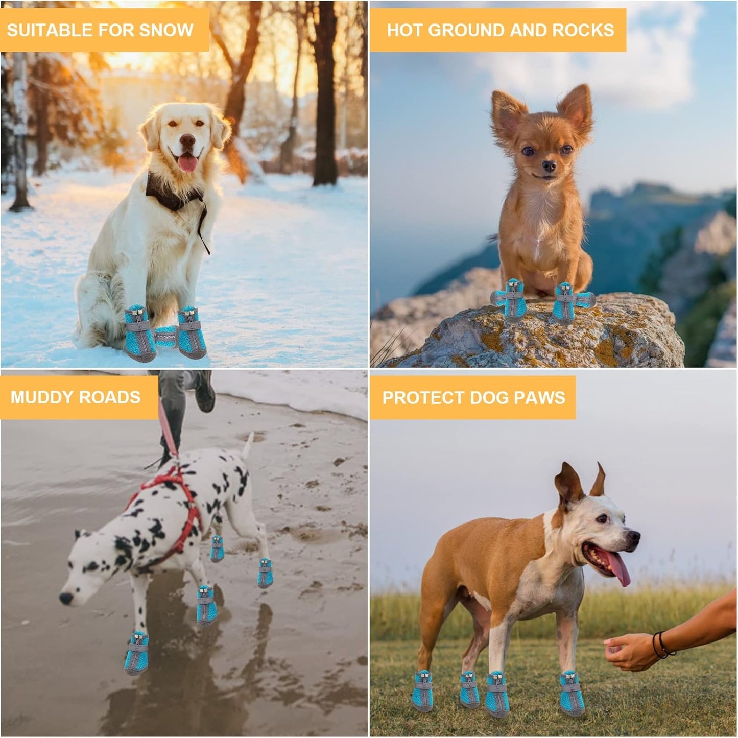 Dog Shoes for Small Dogs, Puppy Dog Boots & Paw Protector for Winter Snow Day, Summer Hot Pavement, Waterproof in Rain Weather, Ourdoor Hiking, Indoor Hardfloors with Anti Slip Sole 4PCS