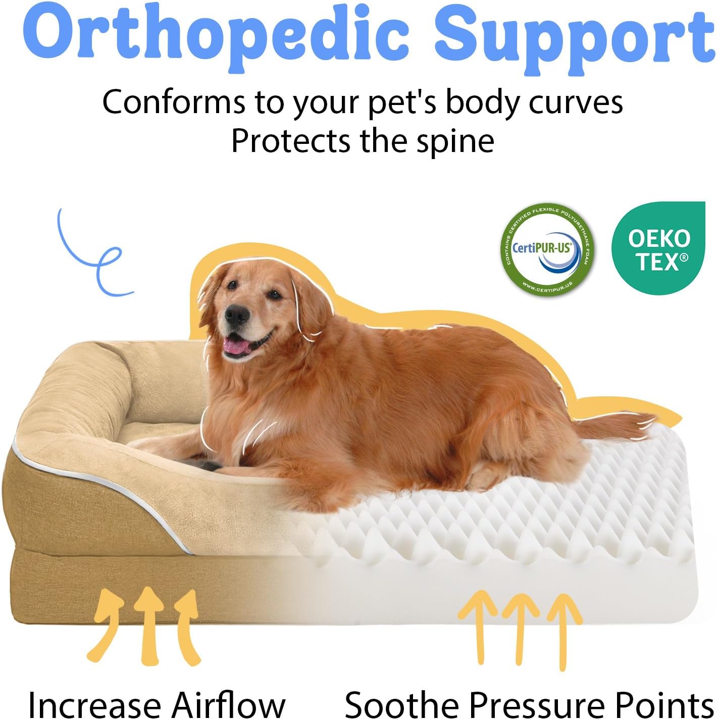 Washable Orthopedic Large Dog Bed - Big Dog Beds with Removable Waterproof Cover and Non-Slip Bottom XL Large Pet Bed with Bolster Extra Large Dogs Bed