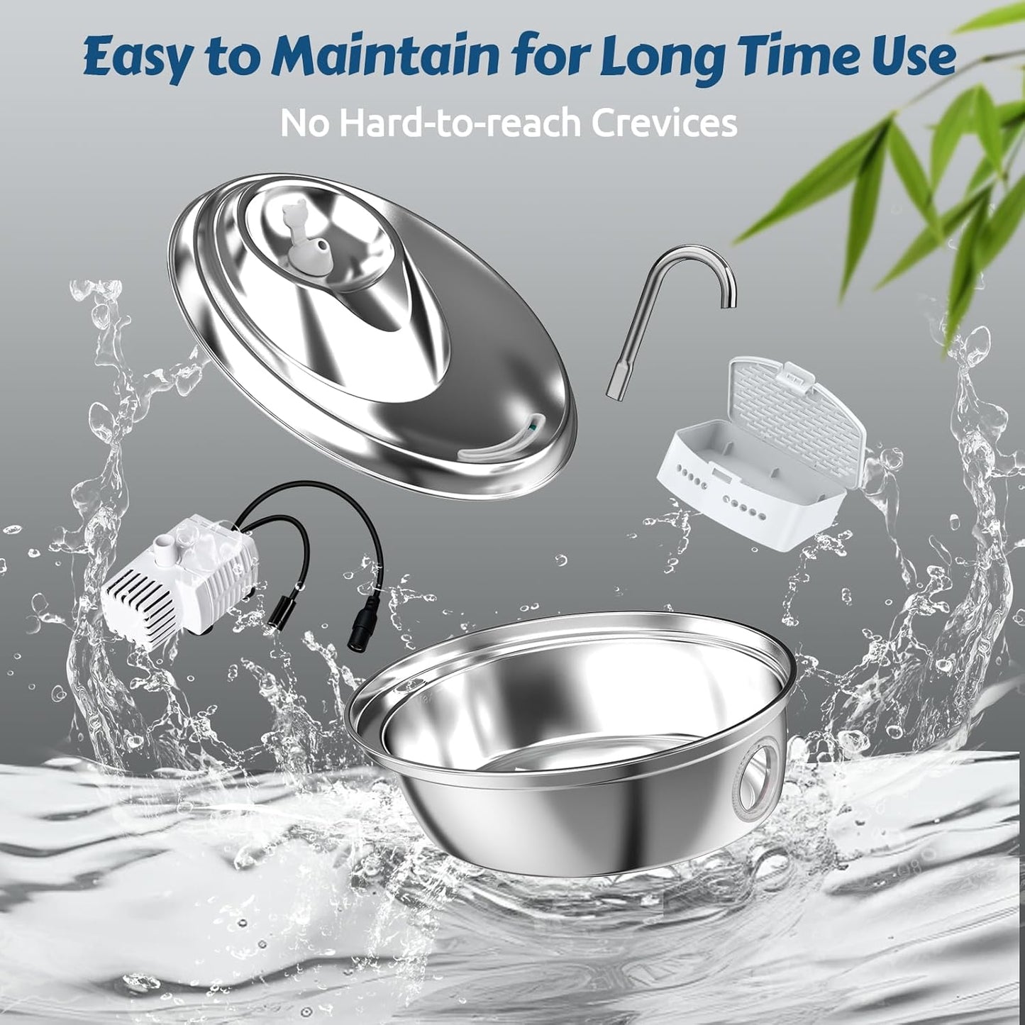 ORSDA Stainless Steel Cat Water Fountain, 100oz/3L Automatic Pet Drinking Fountain, Dog Water Dispenser Bowl with LED Window for Cats and Small & Medium Dogs- 12Pcs Filters（ D66