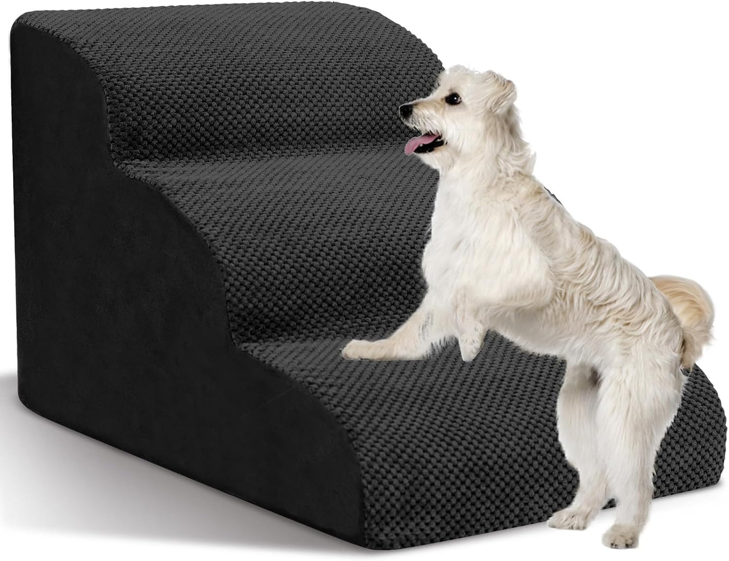 Dog Stairs for Small Dogs - High Density Foam Pet Steps, Extra Wide Dog Ramp with Non-Slip Bottom for High Beds, Couch and Sofa, Best for Dogs Injured, Older Doggy Cats,3 Steps, Black