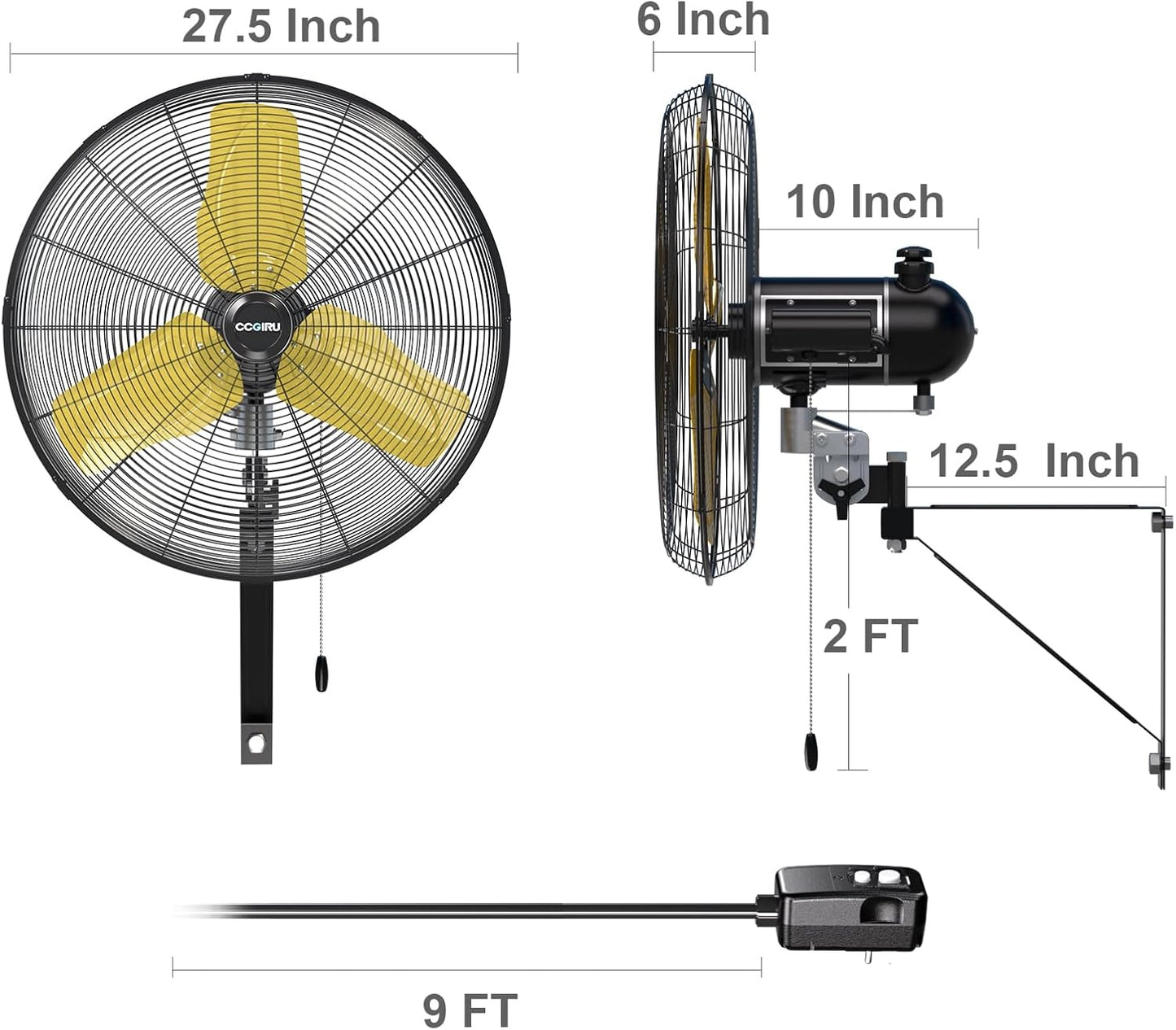 9000 CFM 24" Outdoor Oscillating Wall Fan, High Velocity 3-Speed Waterproof Professional Outdoor Fan, Heavy Duty Industrial Wall Mount Fans for Patio, Commercial, Garage, Warehouse, UL Listed