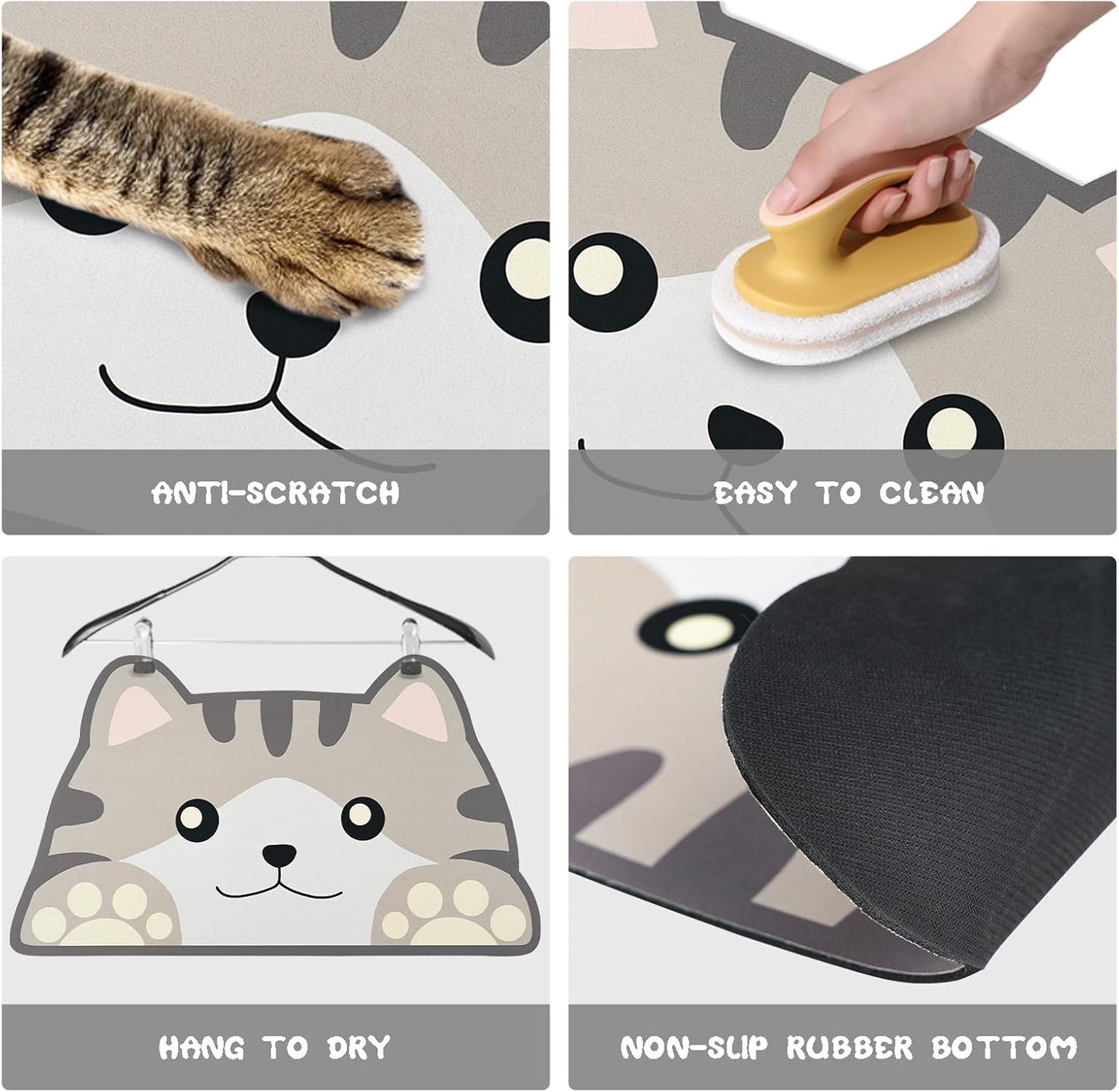 Grey Cat Food & Water Mats - Absorbent Pet Feeding Placemats 23.6 * 13.7 inch