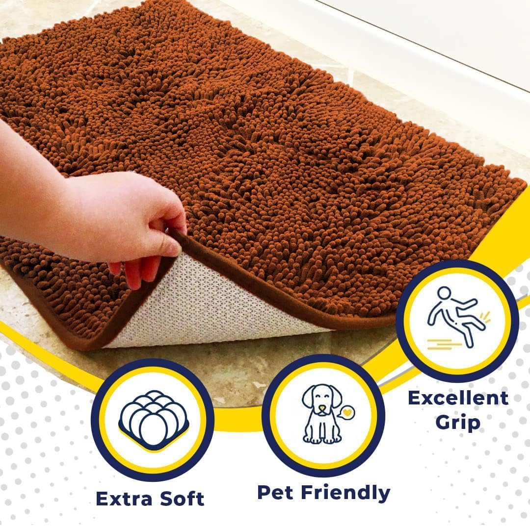 Muddy Mat® AS-SEEN-ON-TV Highly Absorbent Microfiber Door Mat and Pet Rug, Non Slip Thick Washable Area and Bath Mat Soft Chenille for Kitchen Bathroom Bedroom Indoor and Outdoor - Orange 36" x 120"