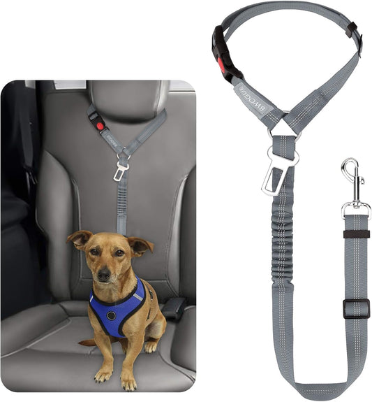 BWOGUE Pet Dog Cat Seat Belt Reflective Car Dog Headrest Restraint Leash Elastic Buffer Bungee Adjustable Tangle-Free Safety Leads Vehicle Seatbelt Harness for Small, Medium and Large Dogs (1 Pack)