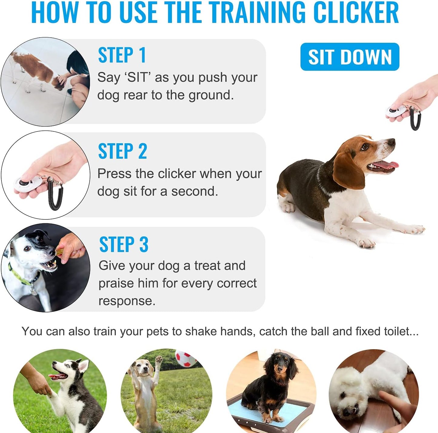 Diyife Dog Clicker for Training, 2 Pack Dog Training Clicker, Clicker Dog Training with Wrist Strap, Pet Training Clicker, Perfect for Dog Cat Puppies Behavioral Training (Blue and White)