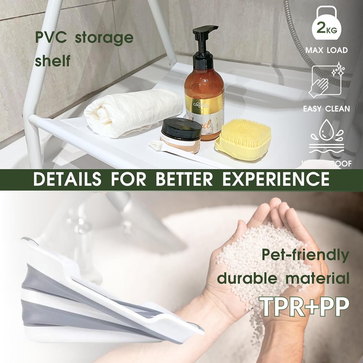 CYGNE 2-in-1 Dog Bathtub & Washing Station, Elevated Collapsible Bathtub with Drainhole & Storage Rack, Foldable Portable Indoor/Outdoor Pet Bathing & Grooming for Small Dogs Cats